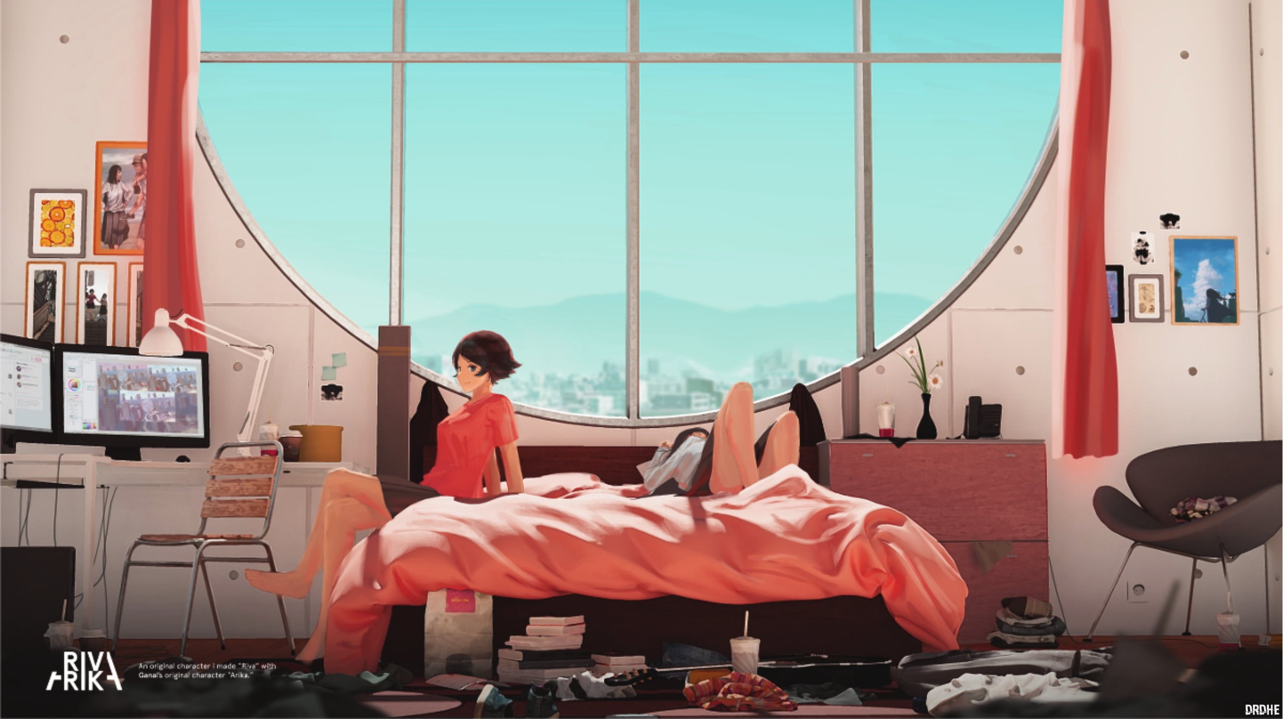 anime girls, lifestyles, sitting, day, holding, rear view, real people, women, window, men, leisure activity, one person, seat, occupation, chair, child, HD Wallpaper