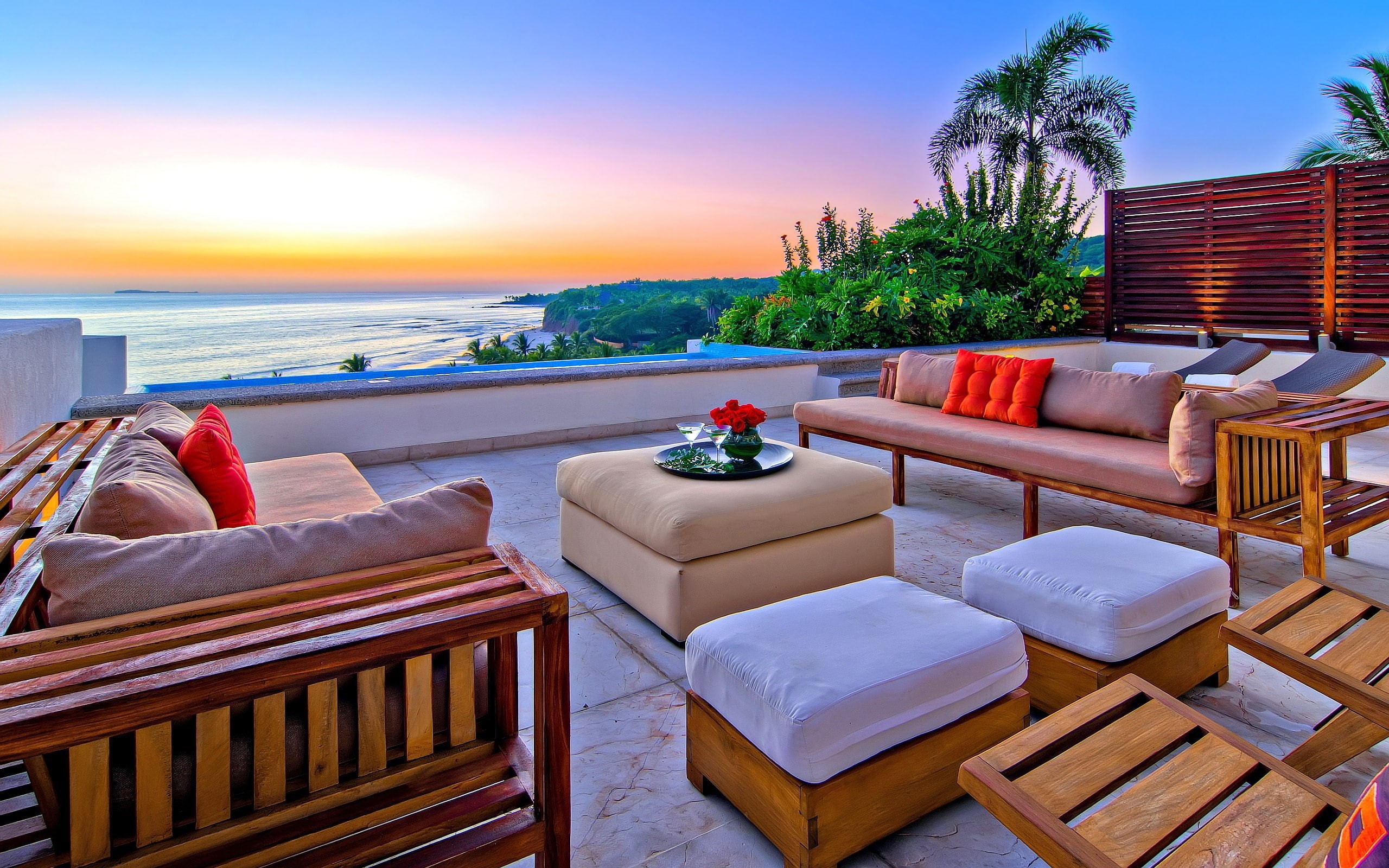 lounge, chill, beautiful, air, 2K, beach, vacation, relaxing, sunset, HD Wallpaper
