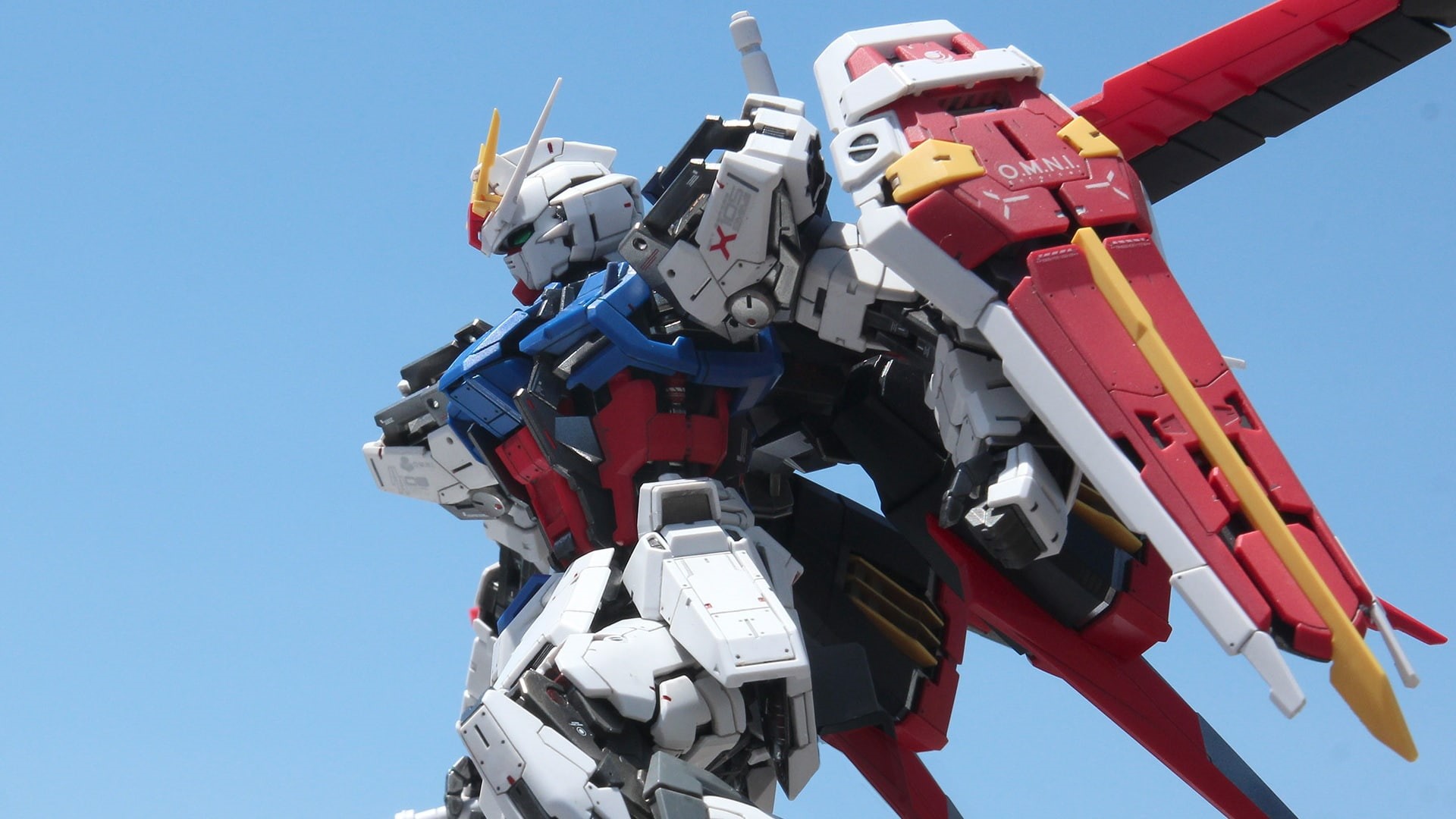 1080P, protection, robot, Gundam Aile Strike, warning sign, sunlight, no people, Gundam, sky, machinery, security, close-up, sign, day, industry, Gunpla, HD Wallpaper