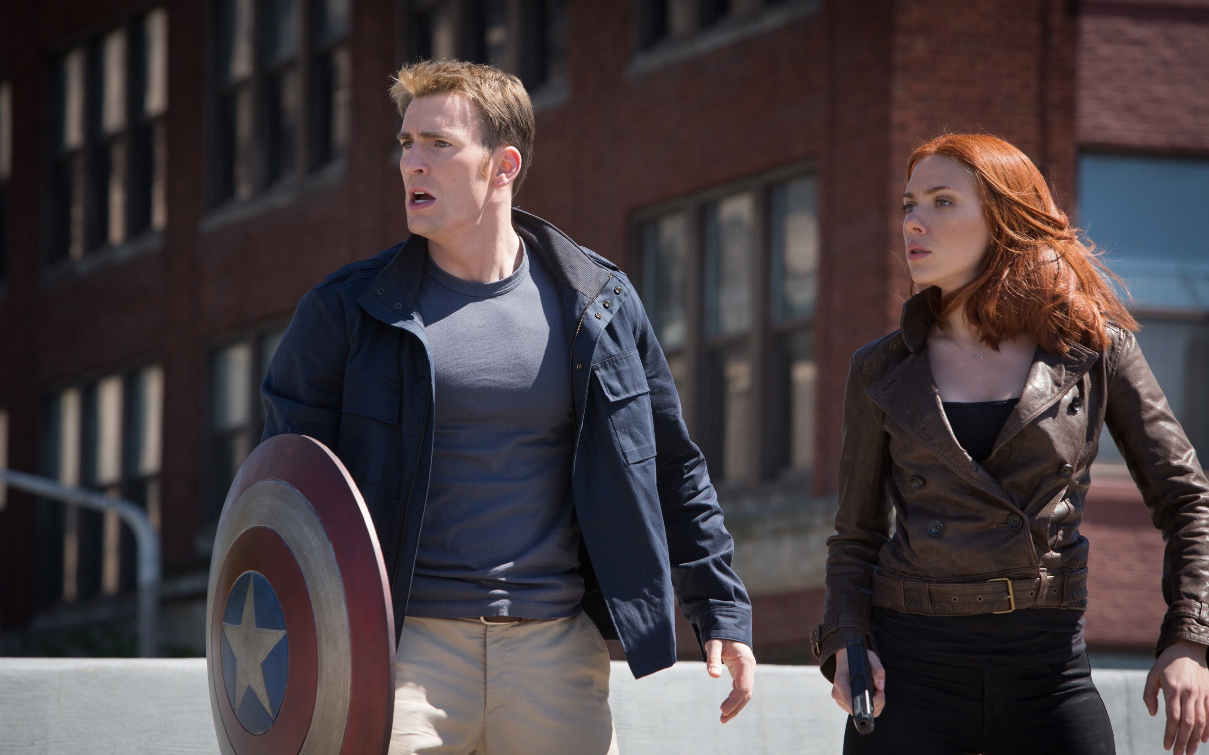 day, couple - relationship, 4K, city, three quarter length, people, Chris Evans, scarlet, Captain America: The Winter Soldier, evans, leather, Steve Rogers, HD Wallpaper