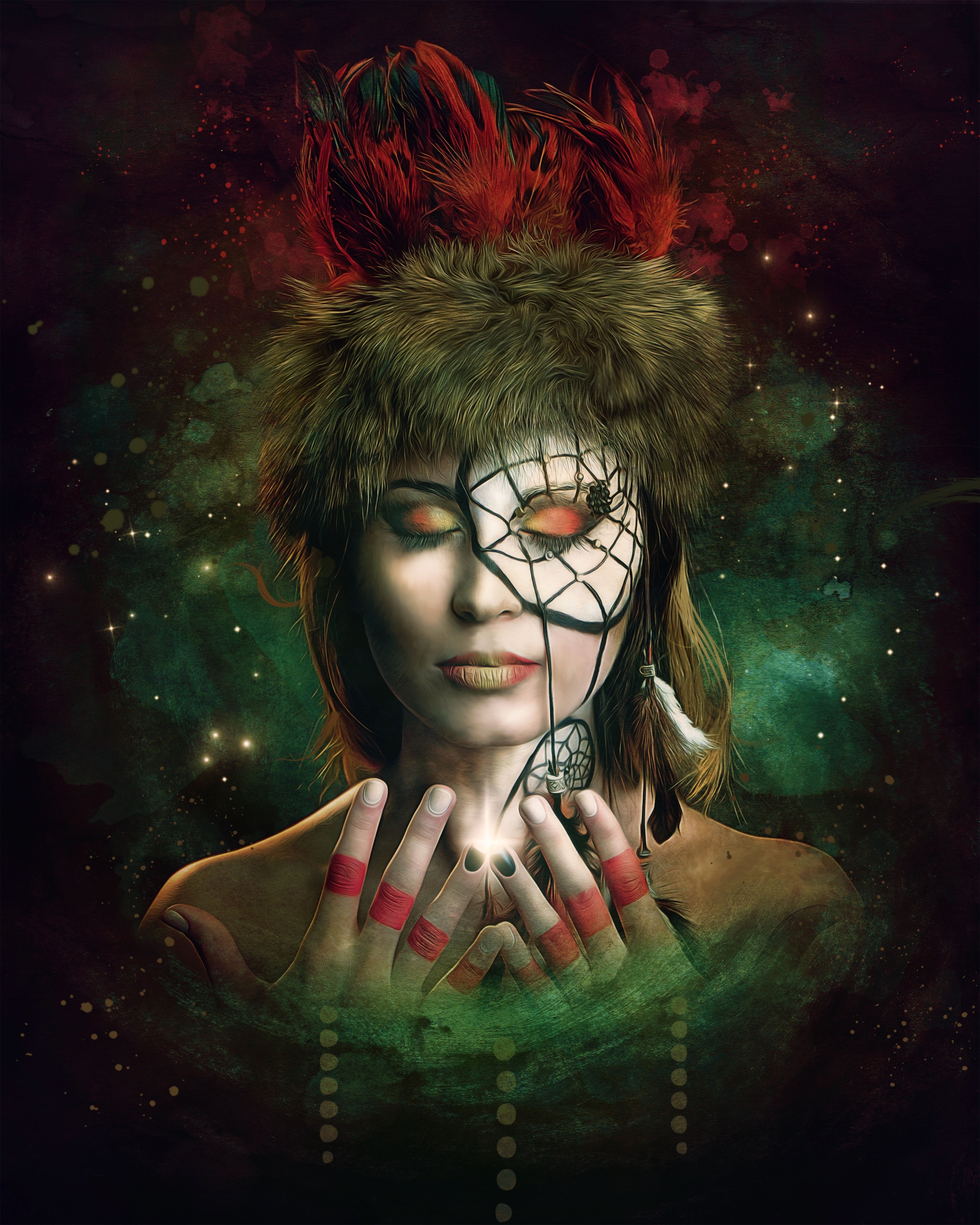 4K, dreamcatcher, beauty, studio shot, nature, dream, plant, young women, mystic, surreal, make-up, close-up, one person, women, gothic, goth, looking, Phone HD Wallpaper
