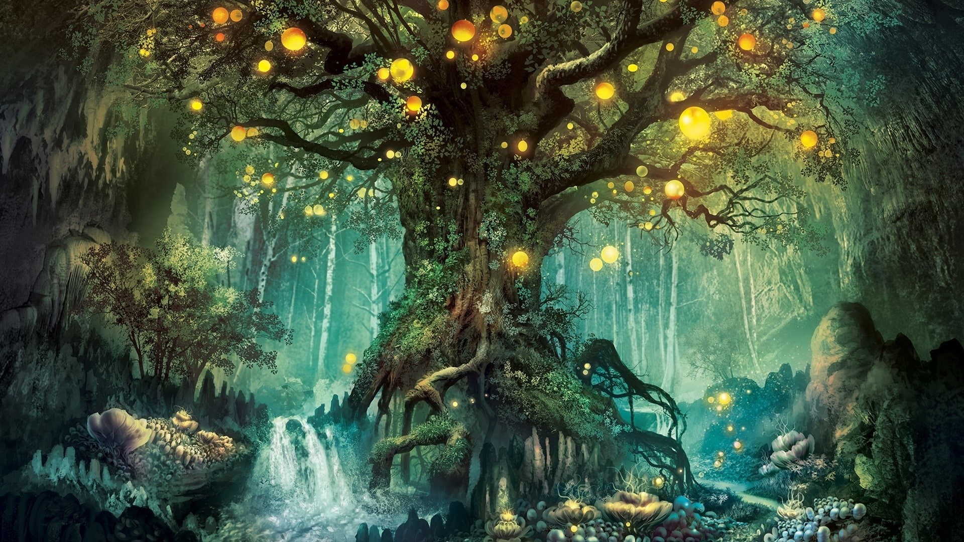 Creative, Magic, 1080P, Lights, Forest, Design, Tree, HD Wallpaper