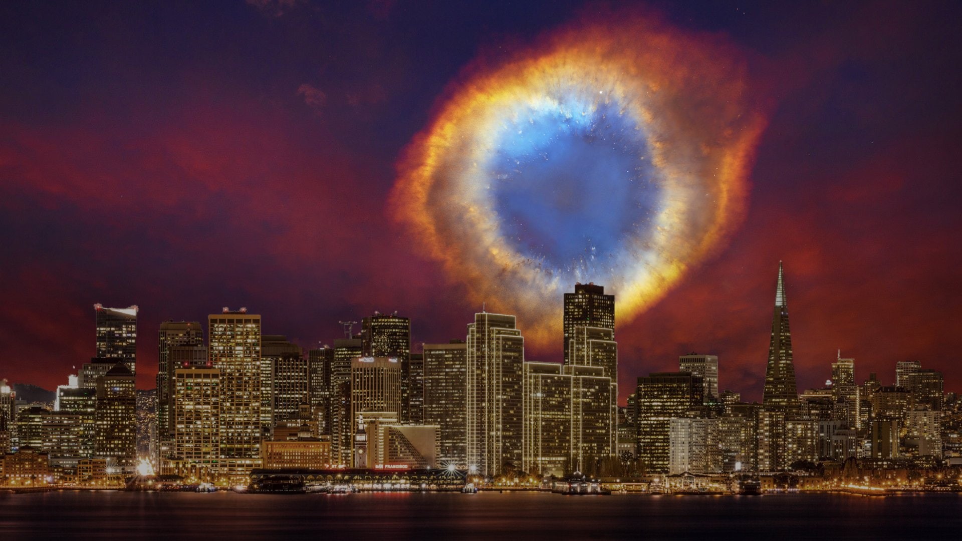 Helix Nebula, City, Cities, San Francisco, Entropy, Supernova, 1080P, Night, HD Wallpaper