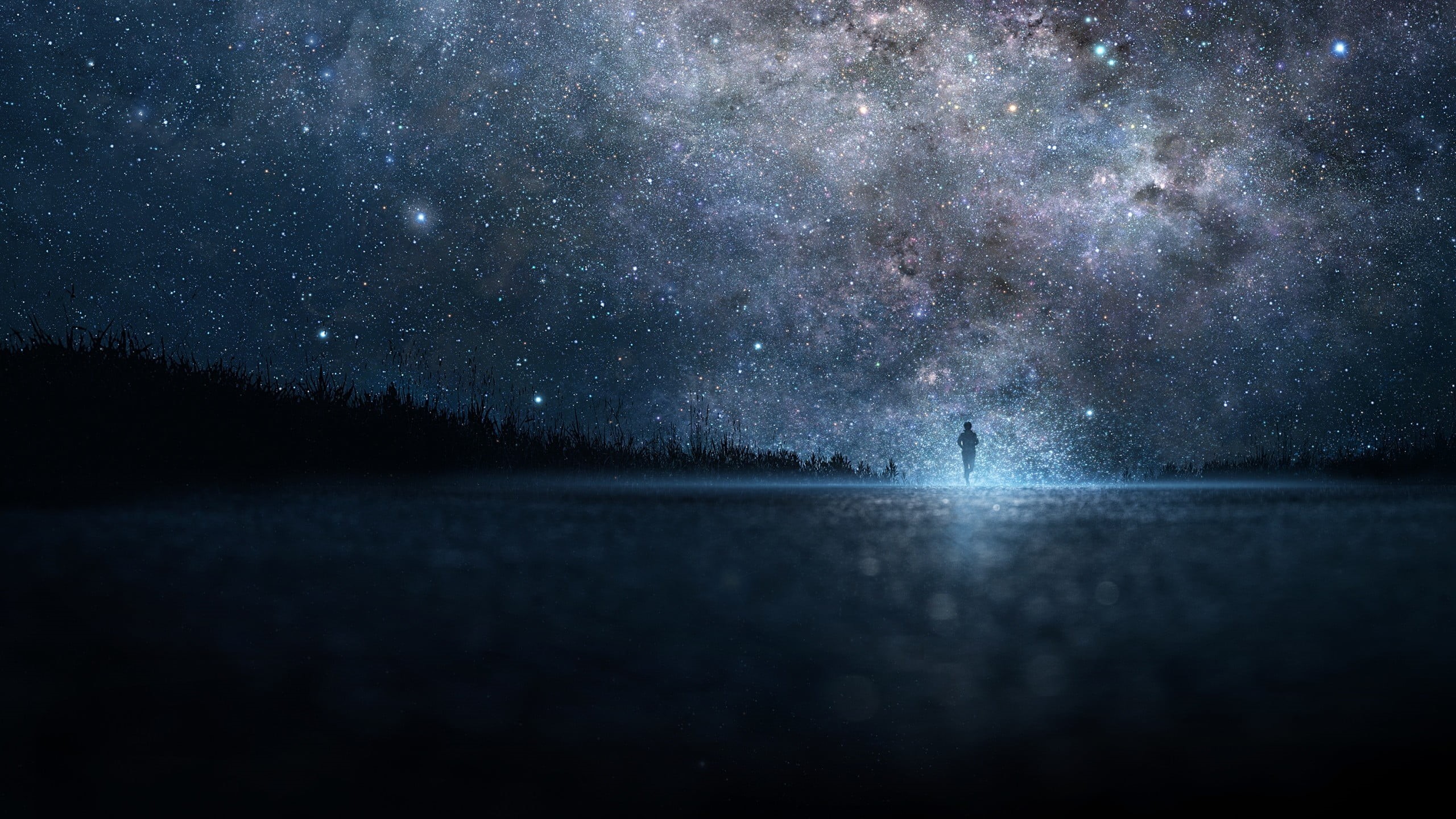 star Field, star Shape, water, bright, planet - Space, sky, constellation, stars, nebula, no People, scenics - nature, running, person, awe, 2K, wood, HD Wallpaper