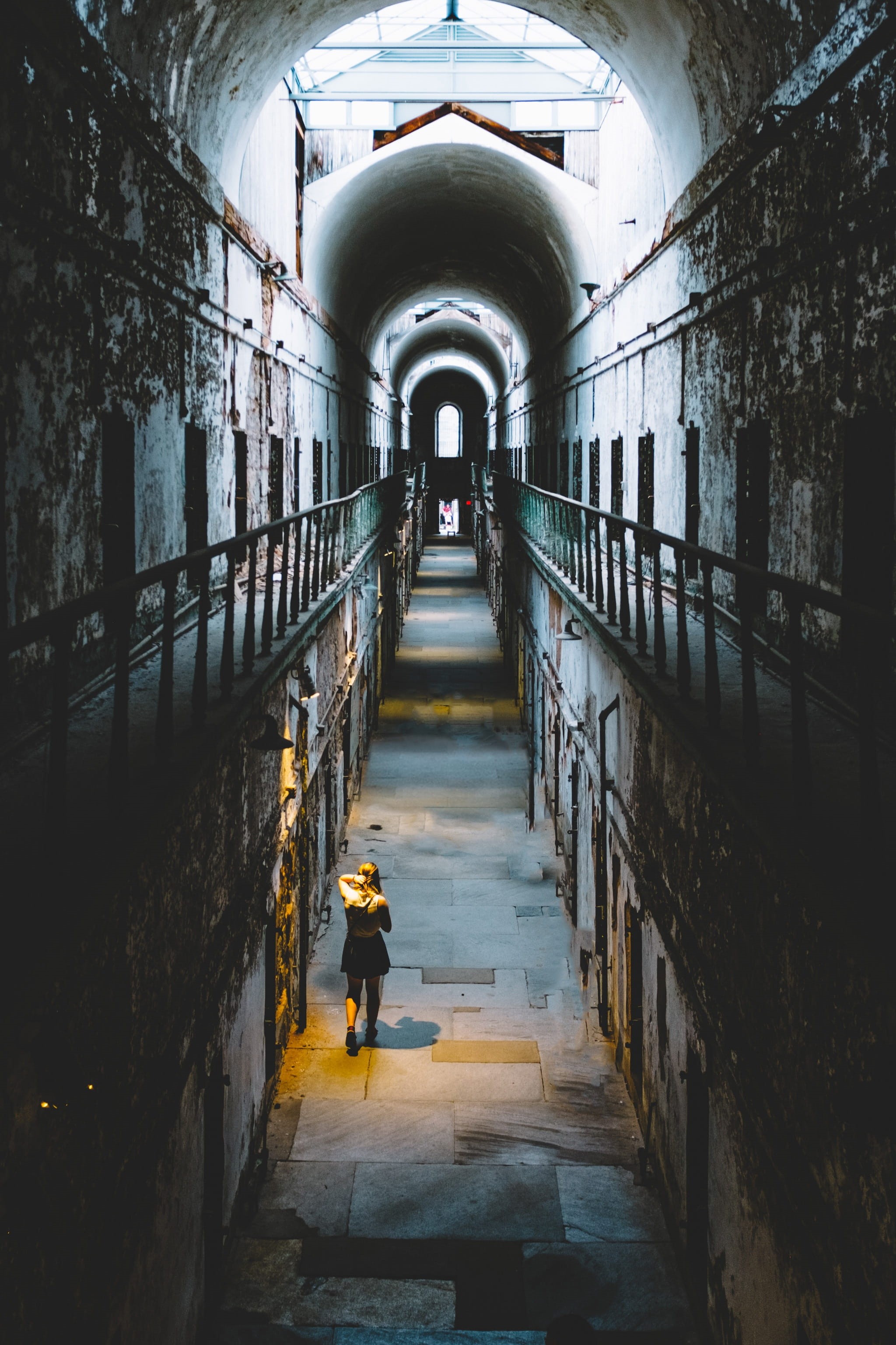 built structure, indoors, building, the way forward, tunnel, dress, prison, prison cell, day, arch, one person, full length, urban Scene, men, walking, Phone HD Wallpaper