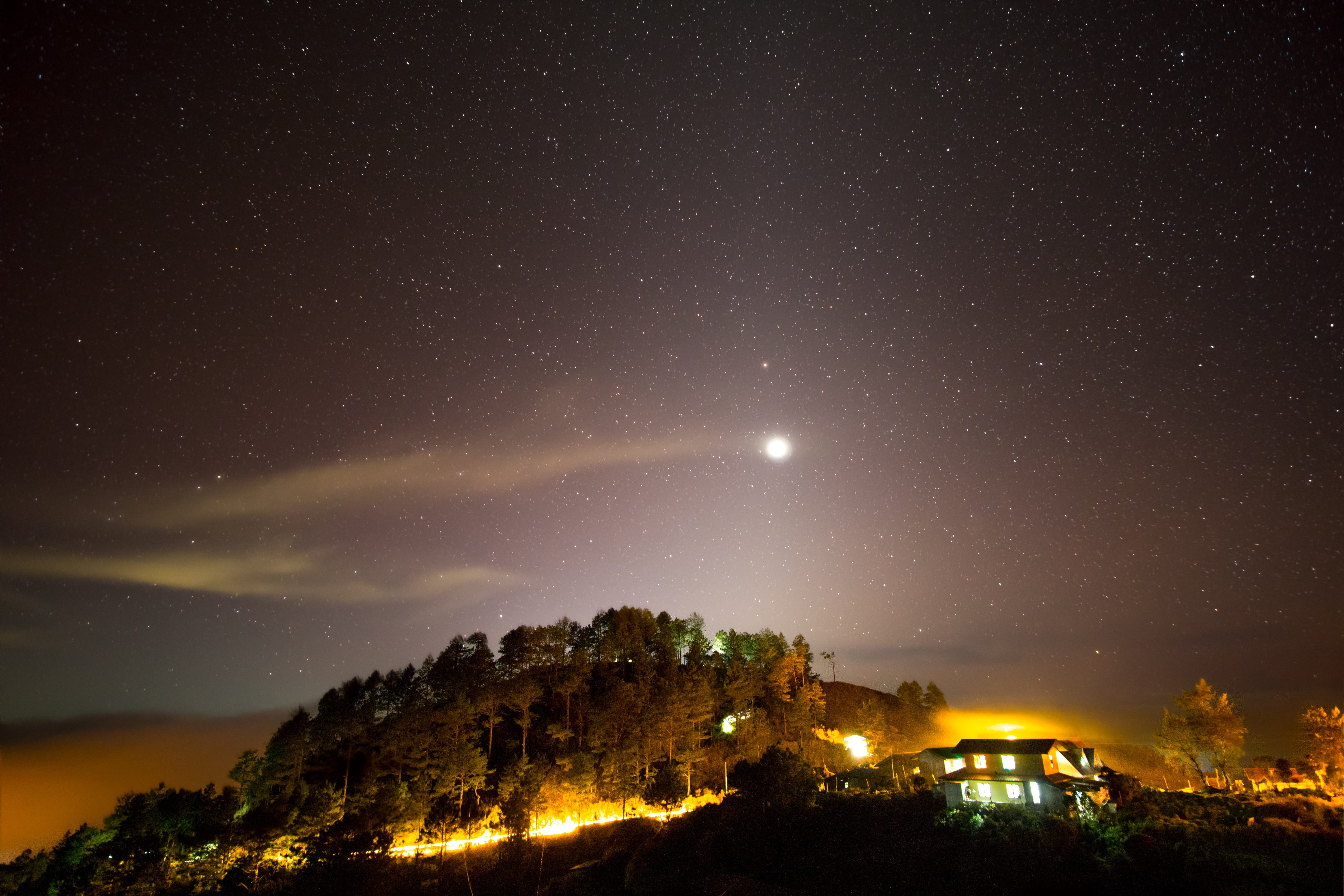 space, star - space, sky, lighted, city, scenics - nature, landscape, outdoors, building exterior, forest, no people, built structure, beauty in nature, HD Wallpaper