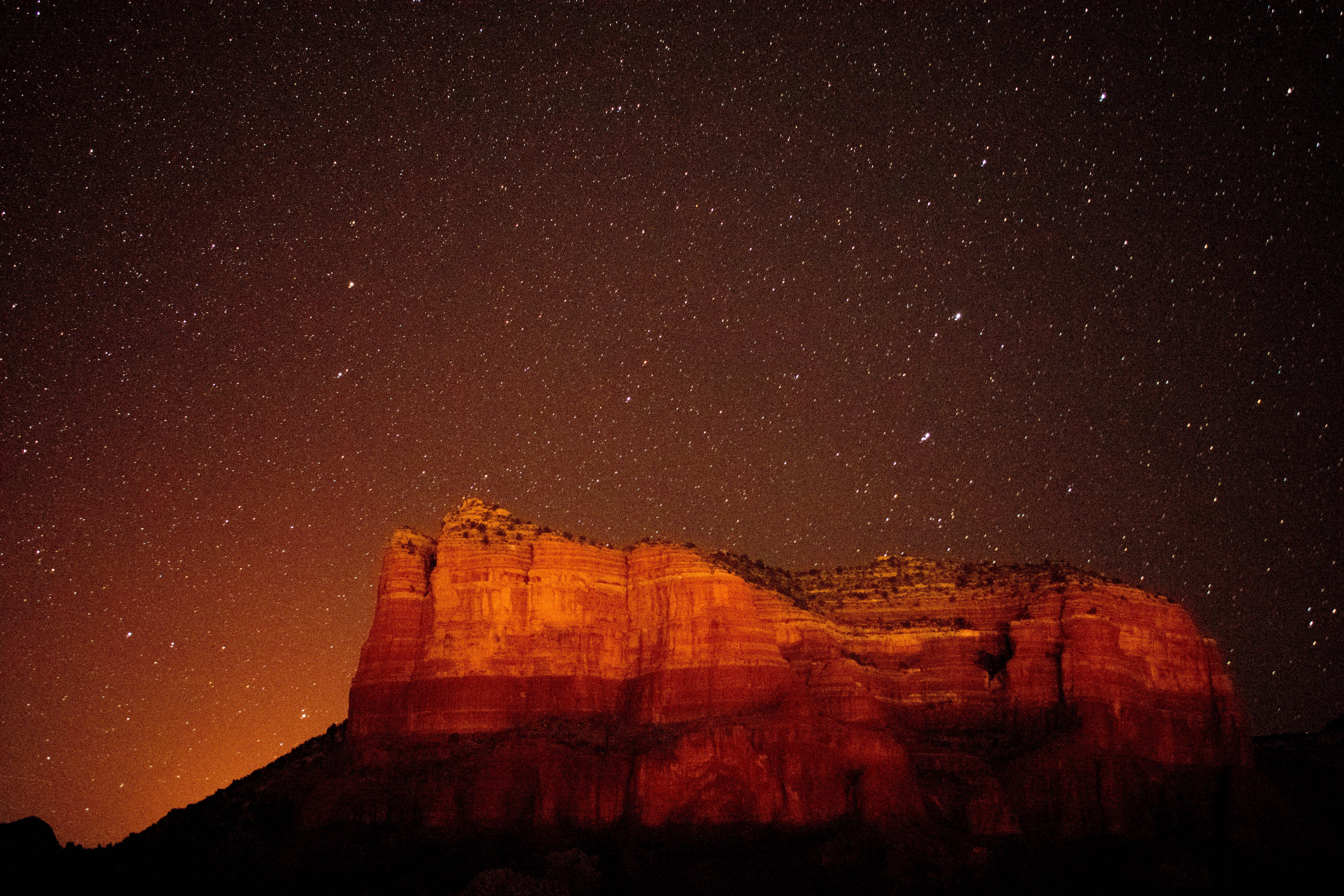 sedimentary rock, bell rock, coconino national forest, travel destinations, landscape, architecture, brown, canyon, galaxy, photo, nature backgrounds, 5K, HD Wallpaper