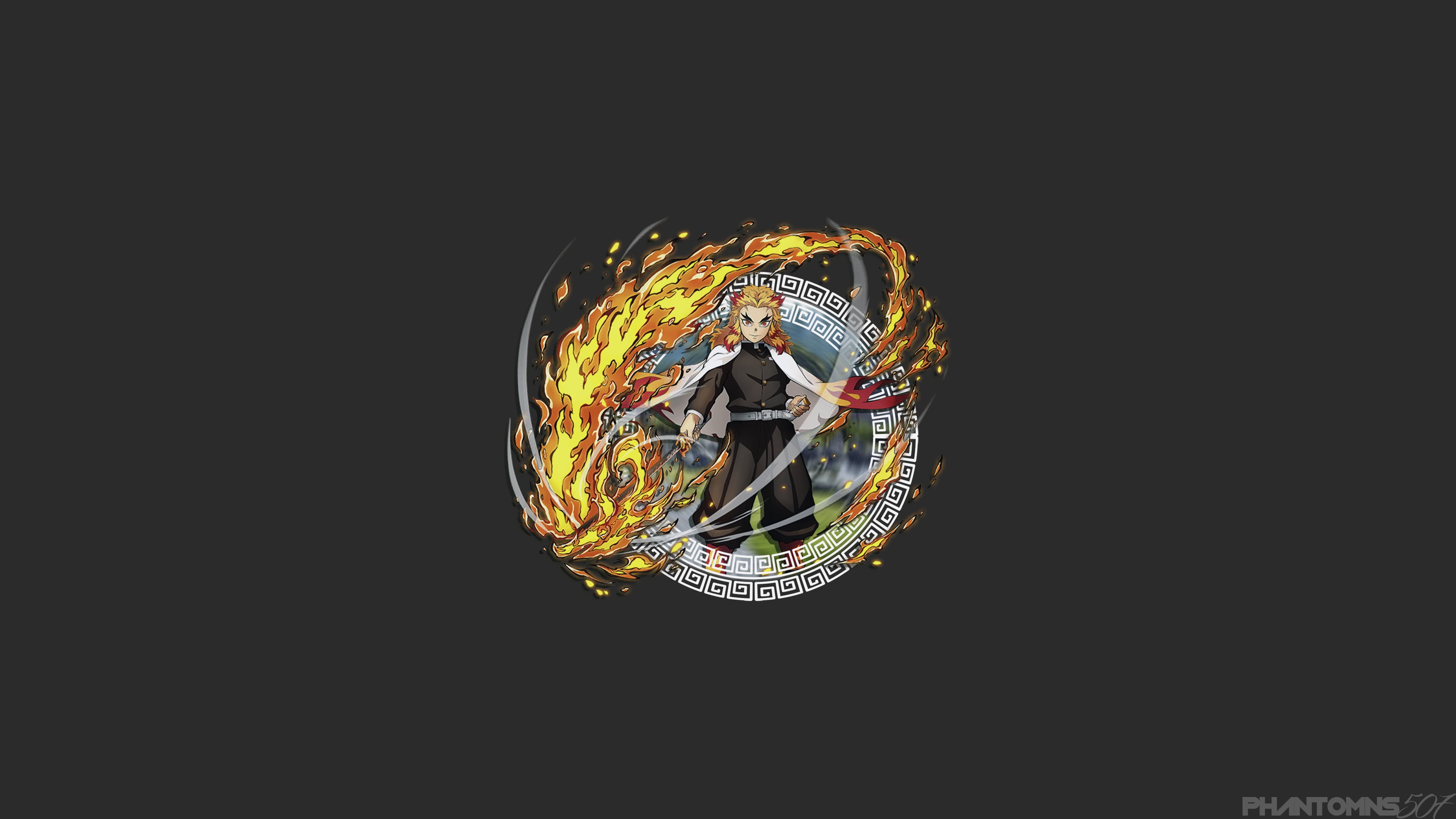 fire, Kimetsu no Yaiba, minimalism, anime, red, rengoku kyoujurou, 4K, HD Wallpaper