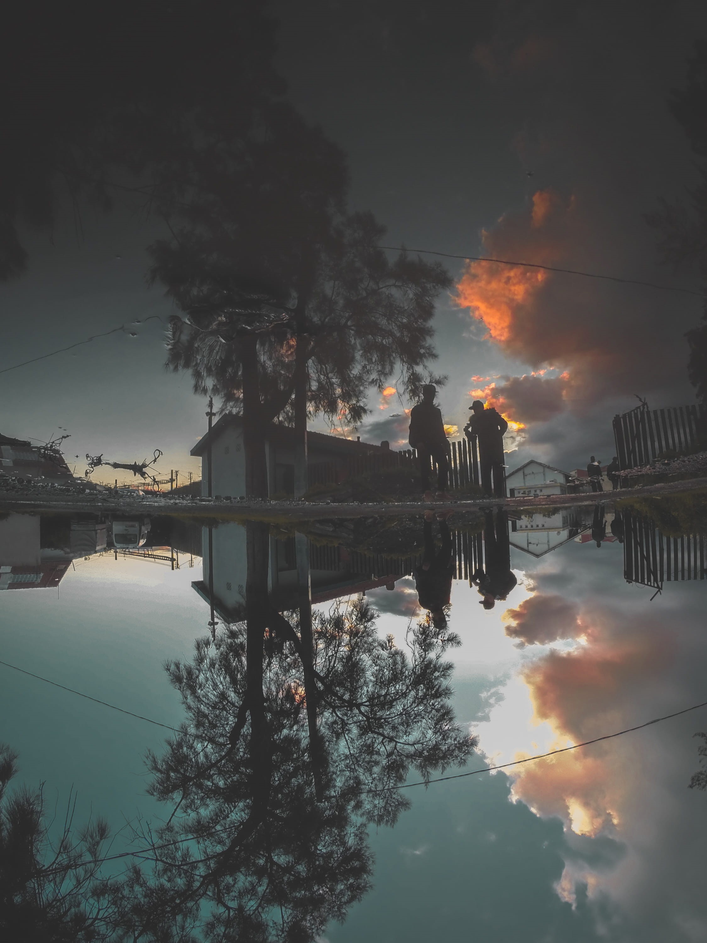 lake, algeria, building, leafed, cloud - sky, symmetry, puddle, dawn, green, cloudy, beauty in nature, reflection, sunset, architecture, pollution, house, Phone HD Wallpaper
