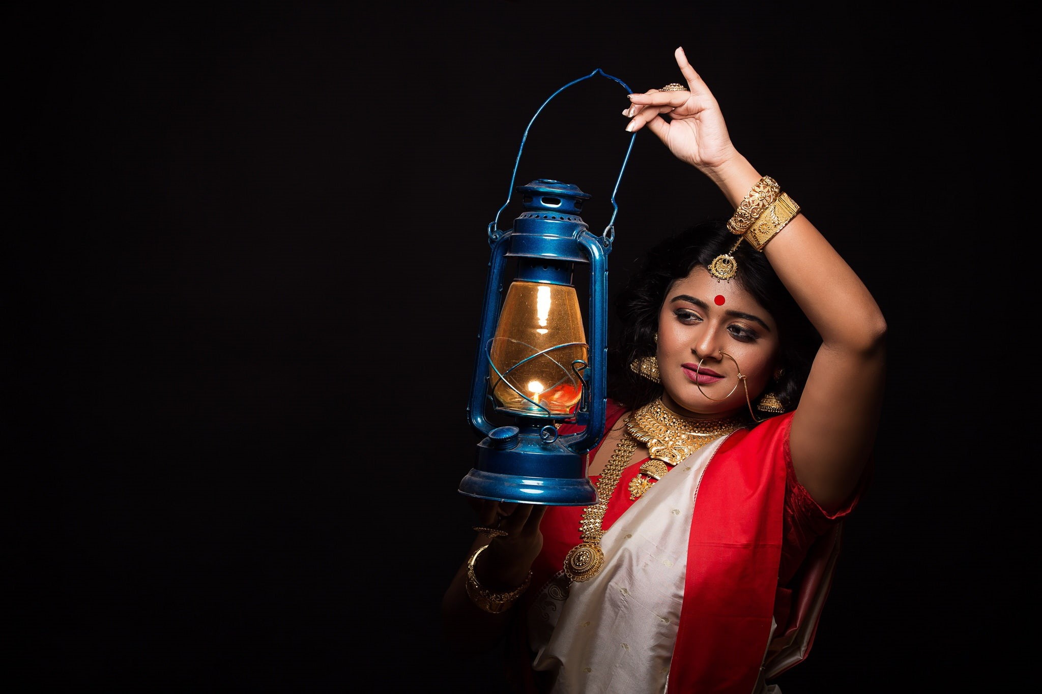 Indian, lamp, saree, lantern, girl, 1080P, decoration, HD Wallpaper