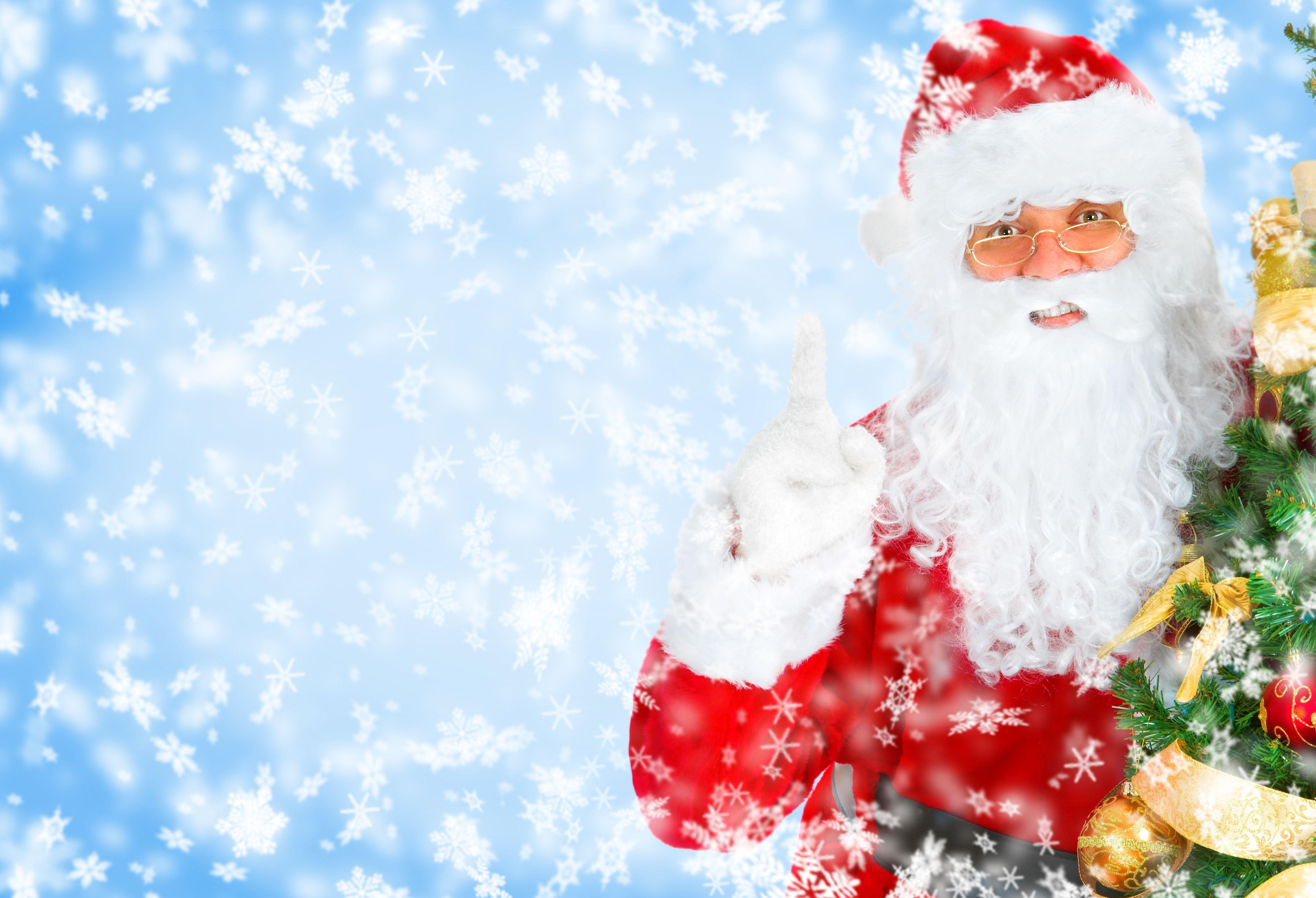 christmas, santa claus, christmas tree, 4K, claus, santa, tree, holiday, snowflakes, HD Wallpaper