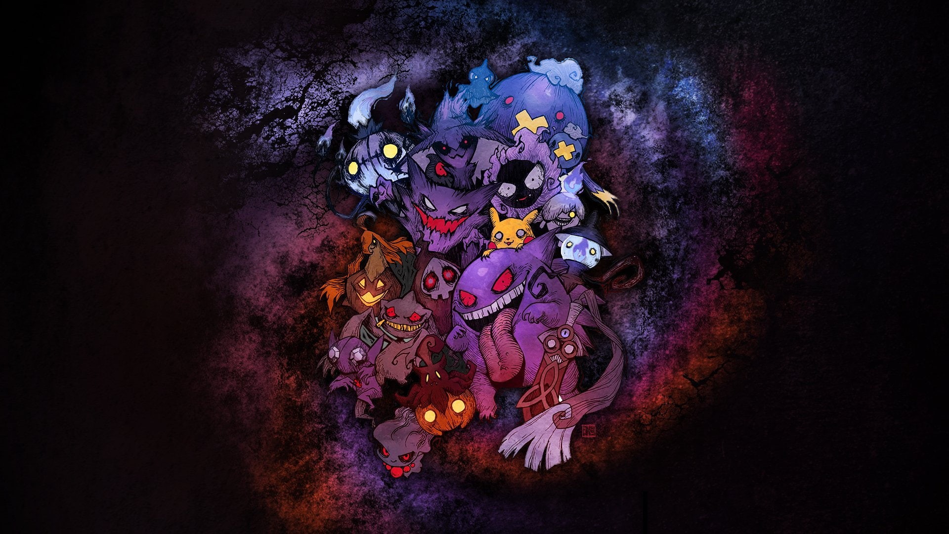 Haunter (Pokémon), Misdreavus (Pokémon), Artistic, Yamask (Pokémon), Shuppet (Pokémon), Litwick (Pokémon), Gengar (Pokémon), Fantasy, 1080P, Mismagius (Pokemon), HD Wallpaper