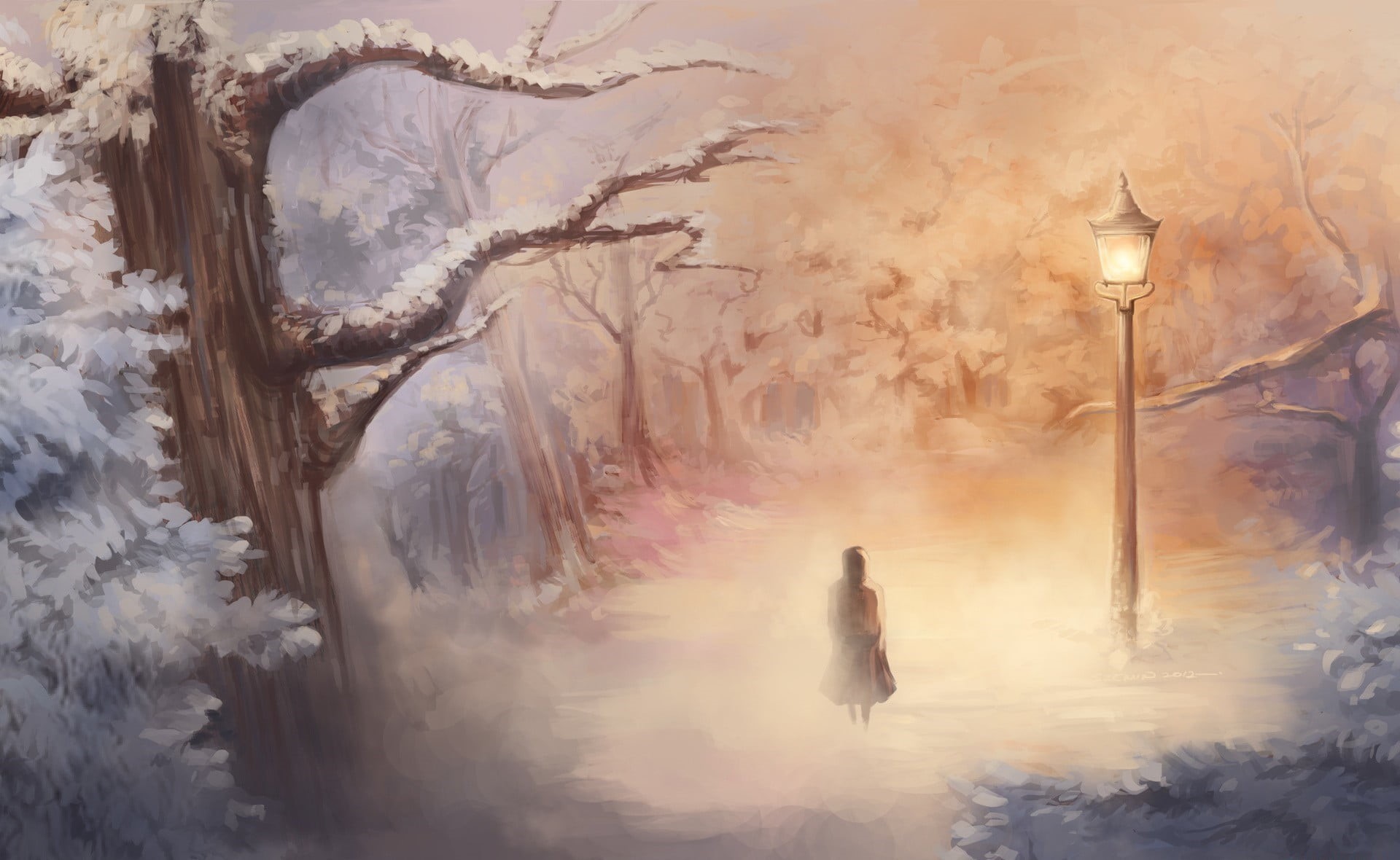 real people, nature, trees, brown, street, cold temperature, lighting equipment, illuminated, white, street light, 1080P, lantern, motion, The Chronicles of Narnia, HD Wallpaper