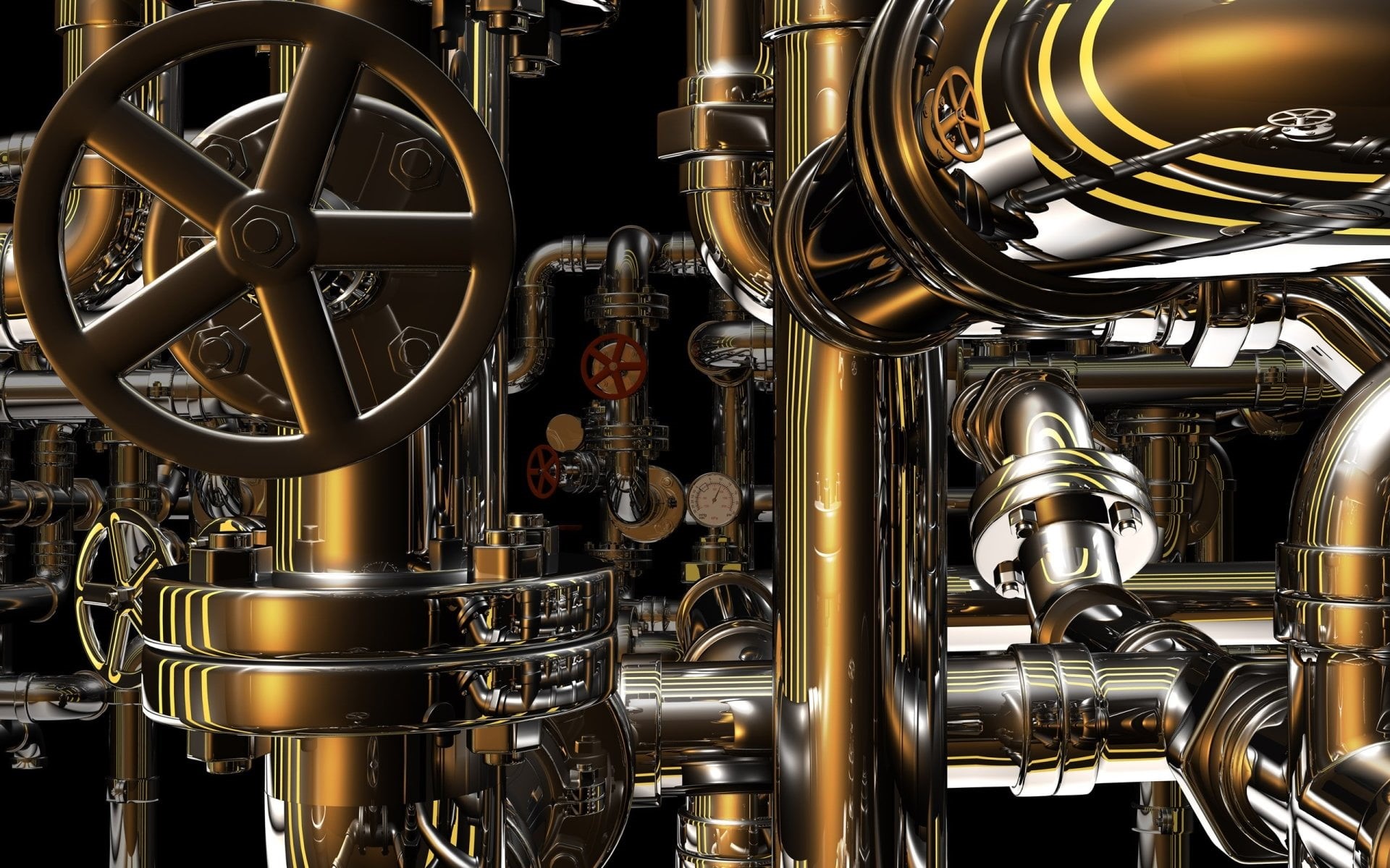 equipment, Digital Art, engine, transportation, technology, full frame, motor vehicle, land vehicle, vehicle part, Bronze, pipe - tube, 1080P, HD Wallpaper