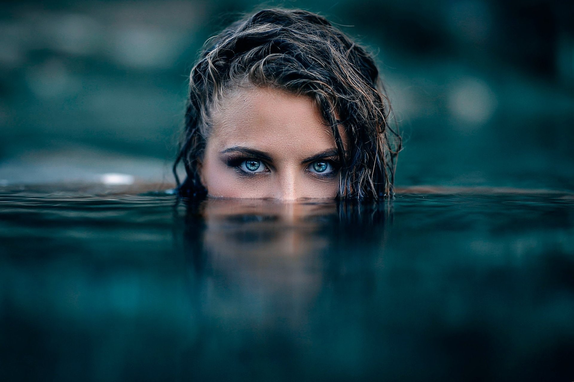Eye, Water, Brunette, Woman, Face, Girl, Blue Eyes, Stare, 1080P, Women, HD Wallpaper