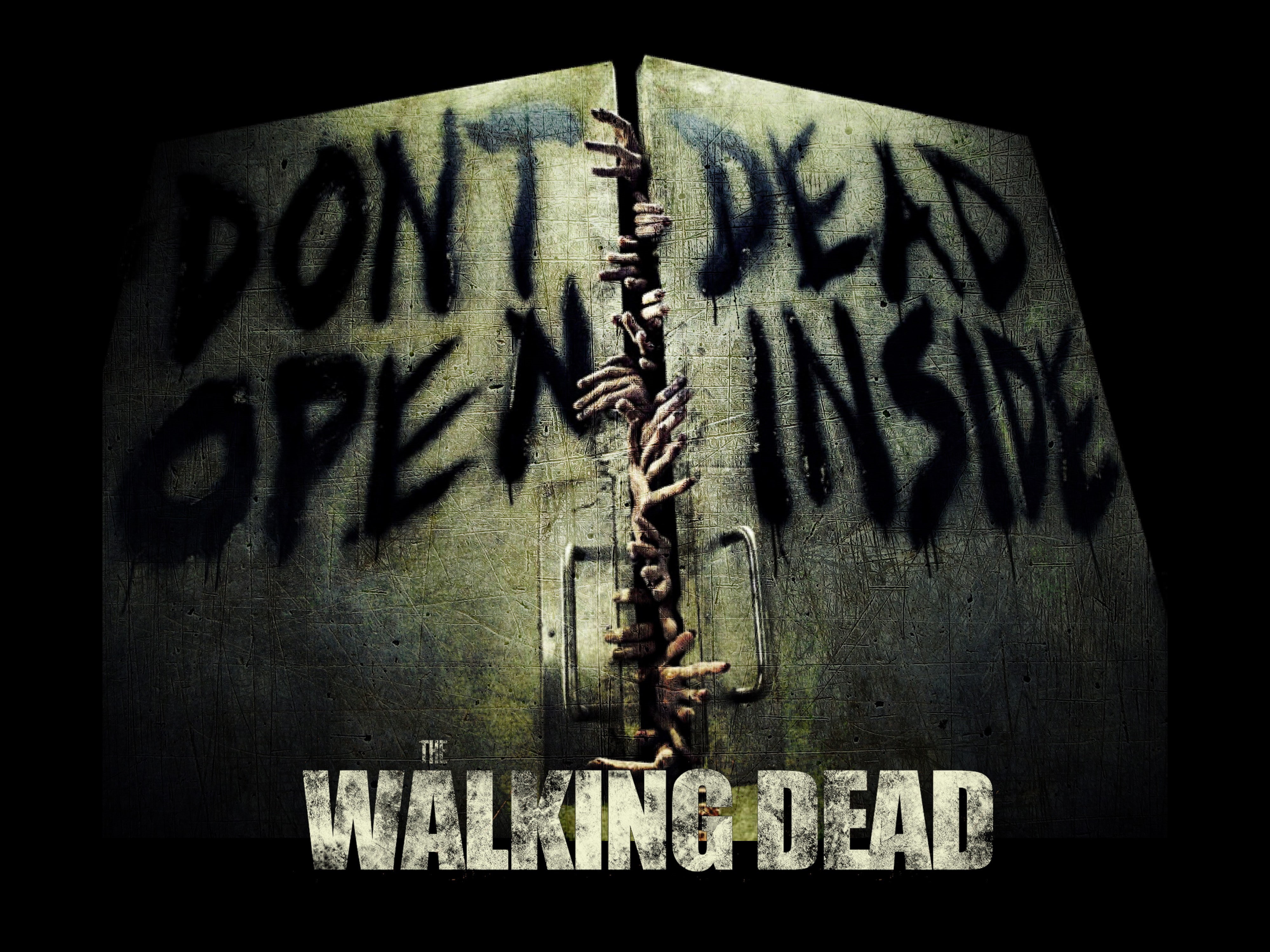 The Walking Dead, text, religion, 4K, graffiti, architecture, message, communication, indoors, belief, dark, metal, spirituality, close-up, built structure, HD Wallpaper
