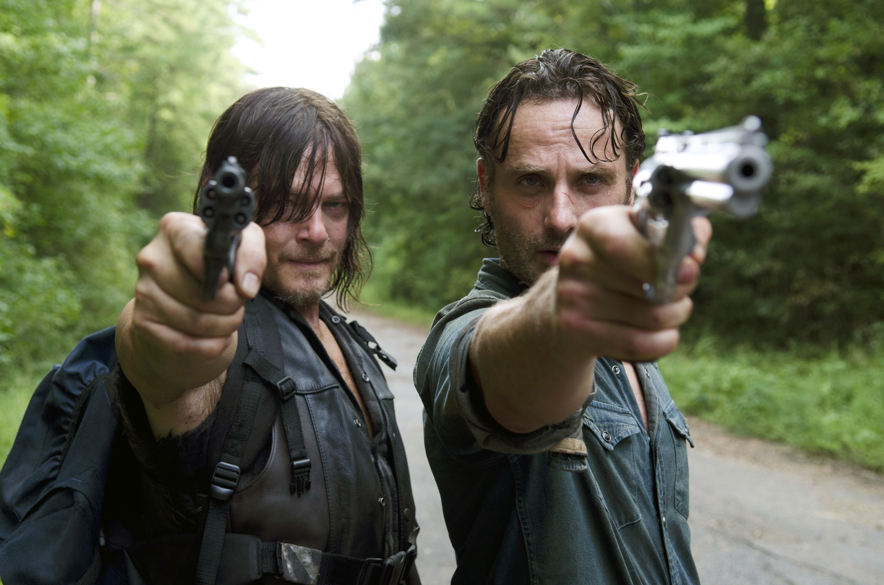 technology, headshot, The Walking Dead, outdoors, photography themes, young adult, couple - relationship, handgun, portrait, aiming, men, adult, people, HD Wallpaper