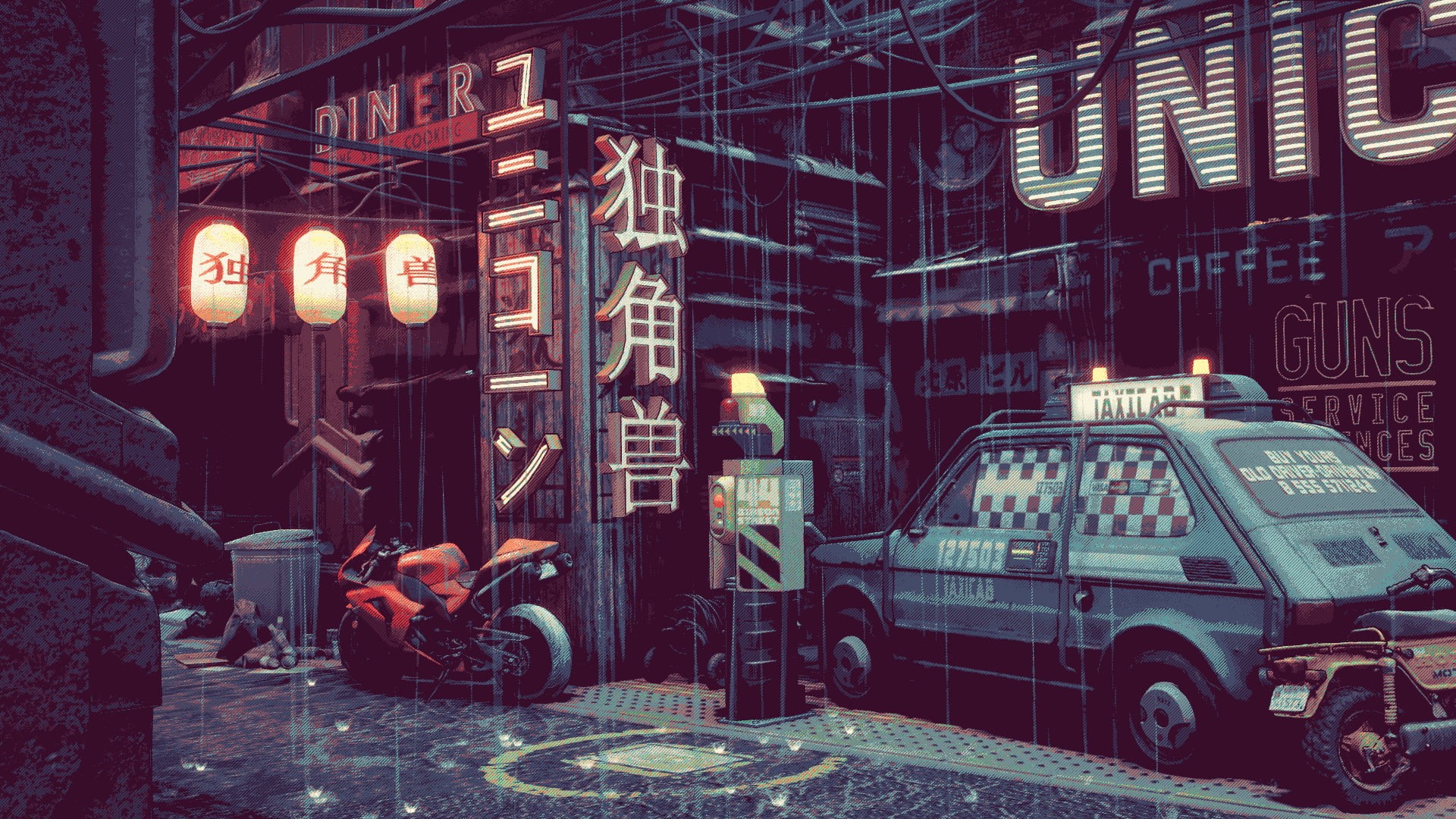 Japan, 1080P, urban, rain, pixel art, HD Wallpaper