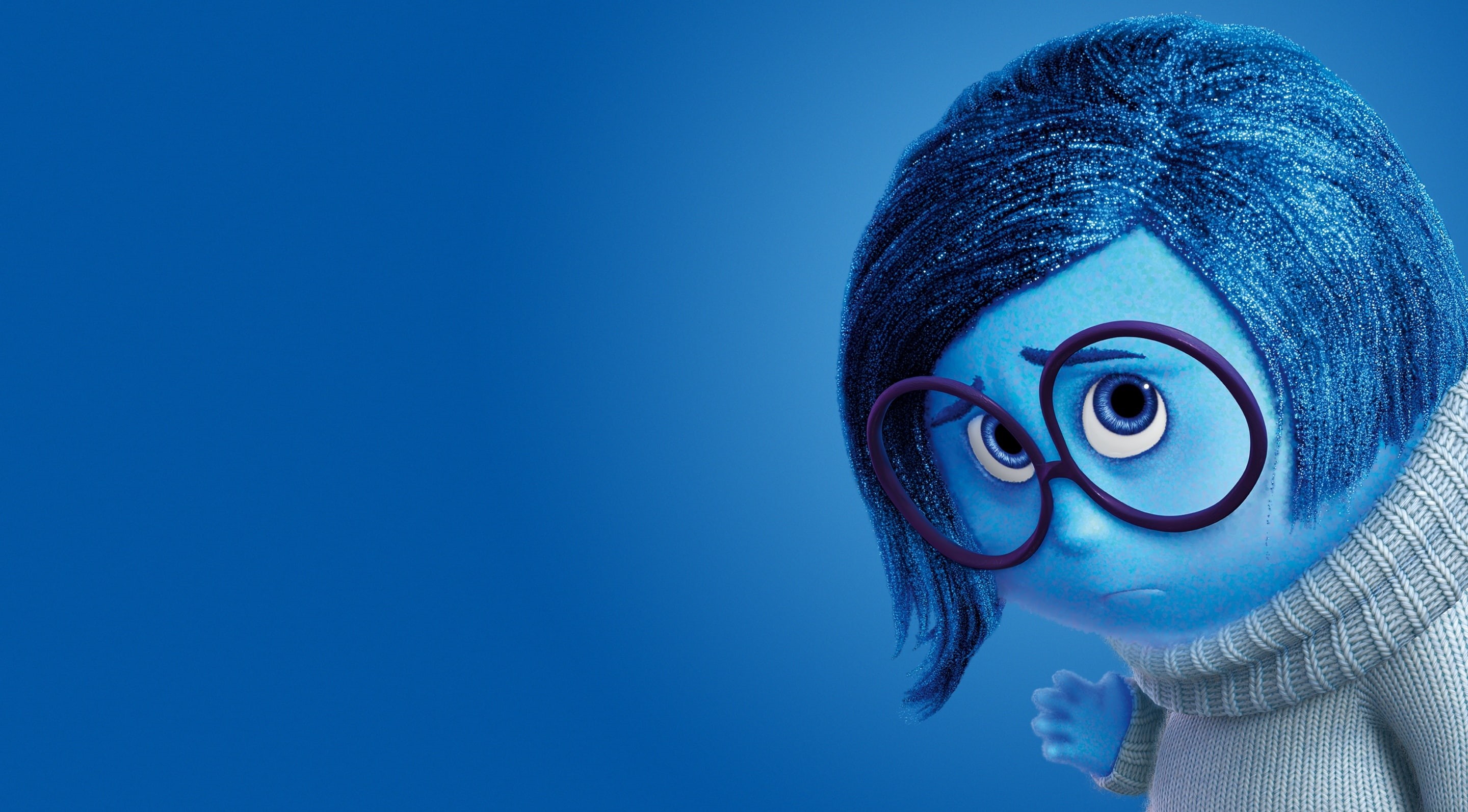 sadness, studio shot, indoors, blue background, Disney, people, human face, Others, clothing, human representation, 2K, close-up, blue, body part, human body part, HD Wallpaper