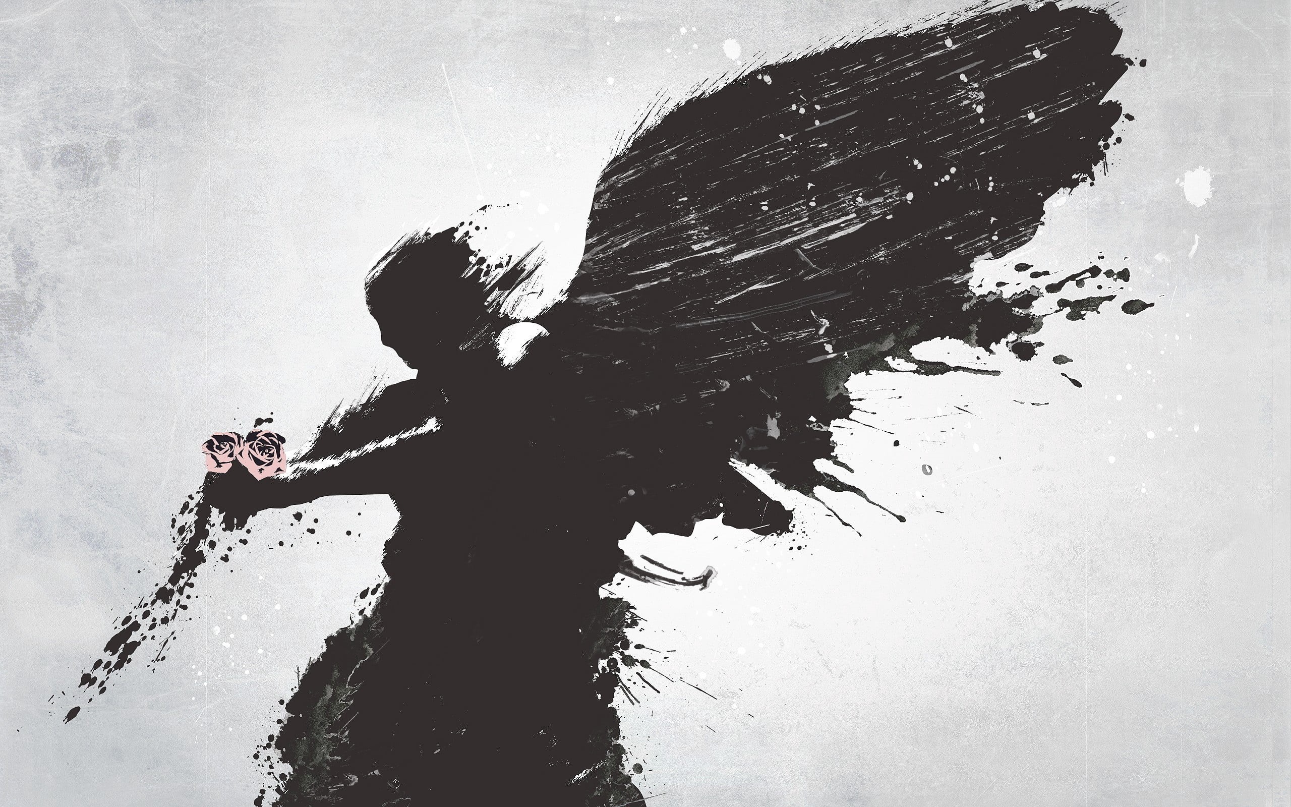 flower, sky, drop, women, standing, black Color, 2K, real people, illustration, day, old-fashioned, scratched, one person, design, stained, splashing, HD Wallpaper