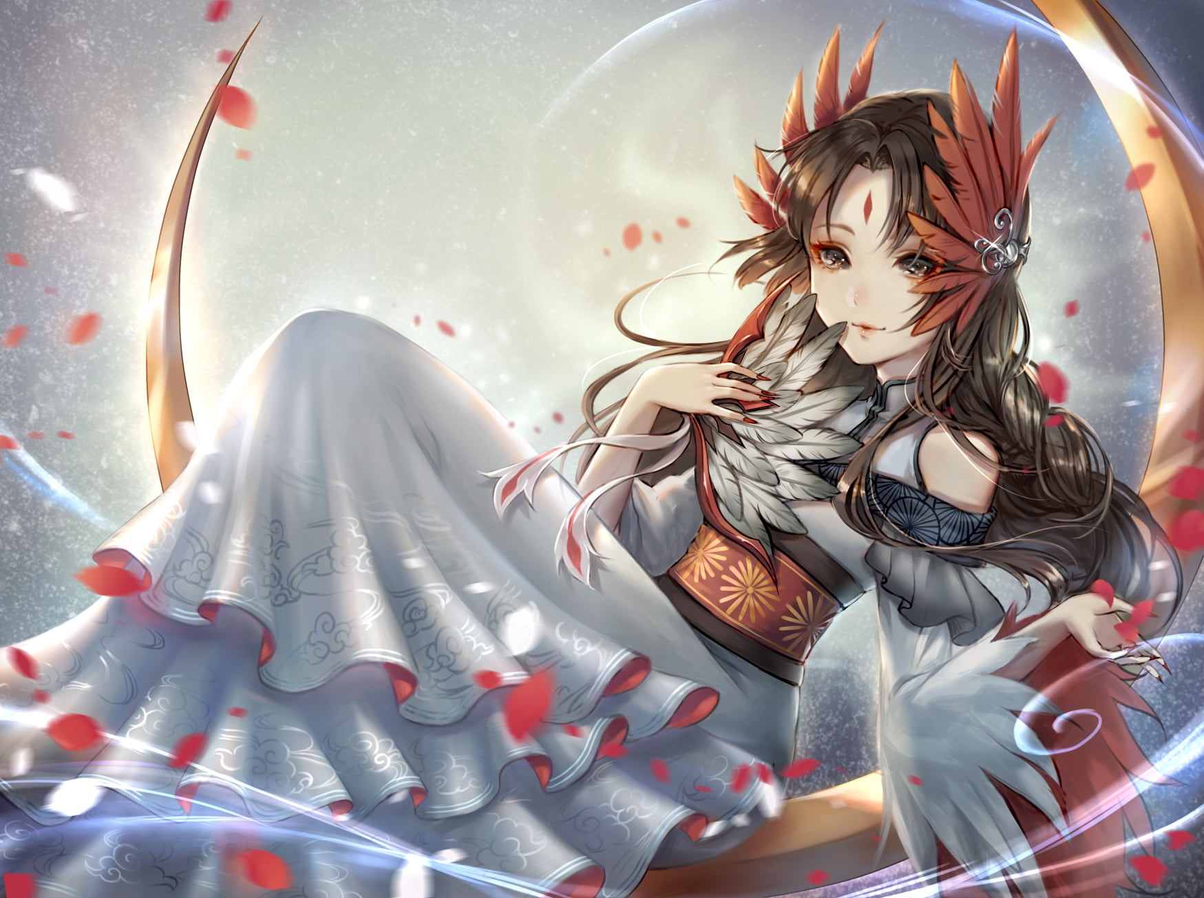 Identity V, smiling, brunette, makeup, 720P, geisha, fans, Michiko, HD Wallpaper