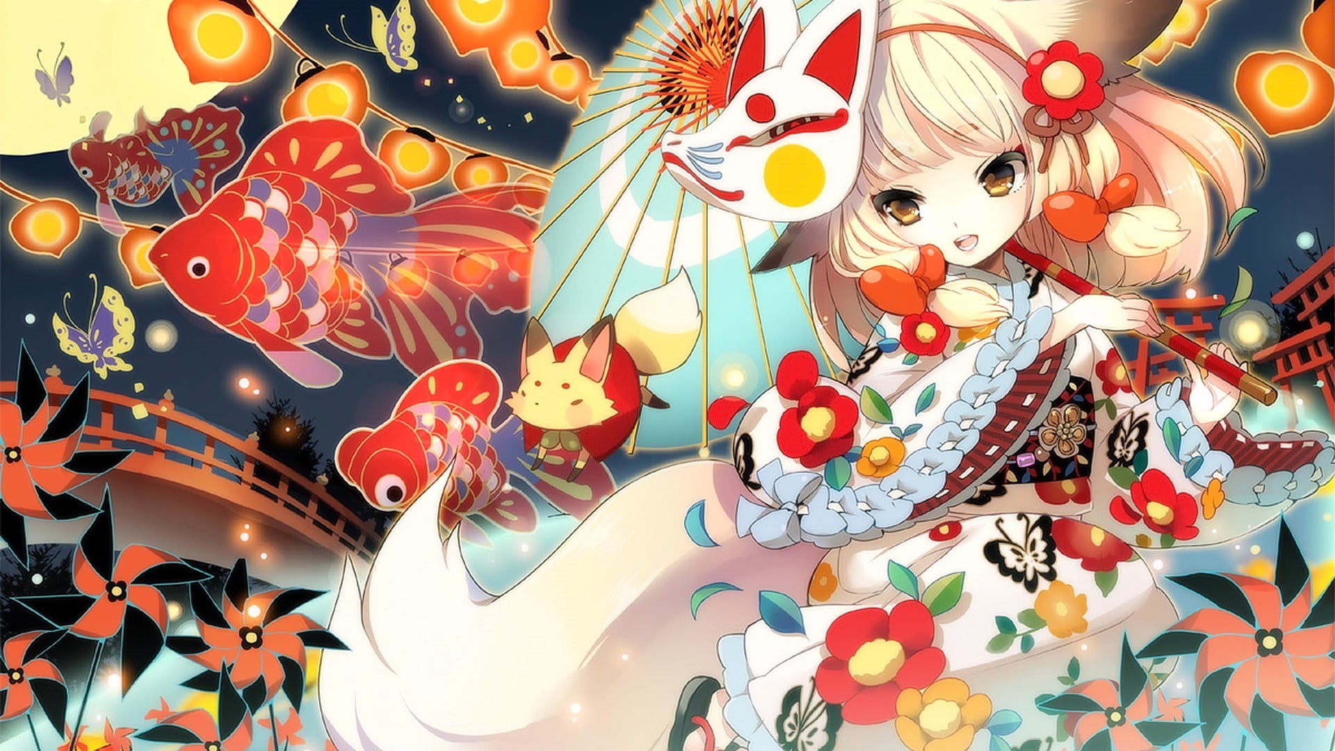 decoration, anime girls, craft, original characters, animal ears, for sale, flowers, retail, representation, mask, anime, toy, smiling, art and craft, blonde, HD Wallpaper
