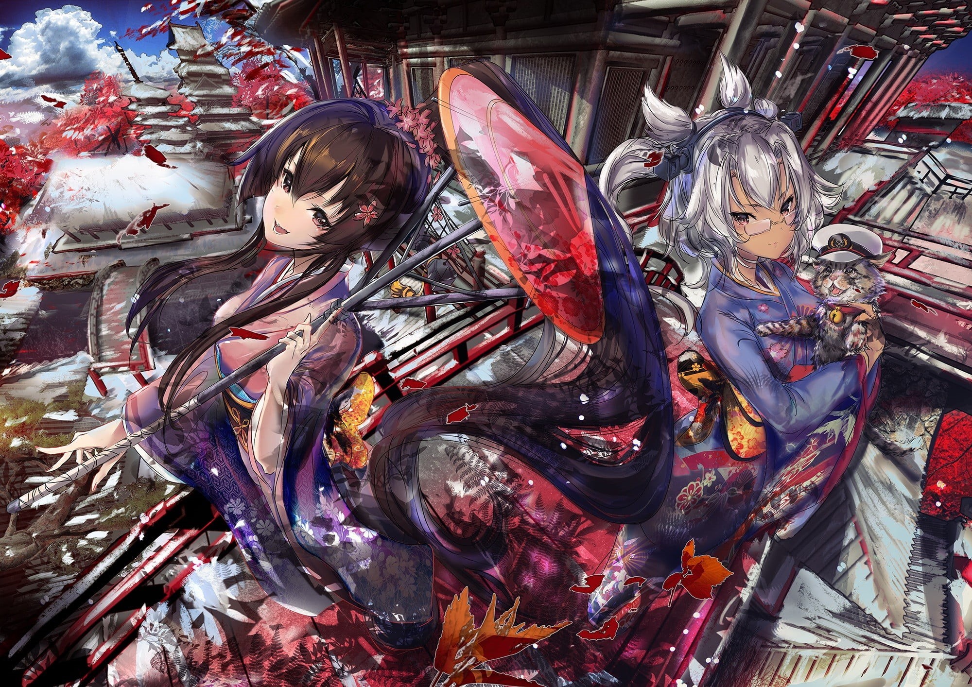 seafood, food, raw food, animal, indoors, Kantai Collection, kimono, fish, Japanese umbrella, high angle view, choice, animal themes, Musashi (KanColle), HD Wallpaper