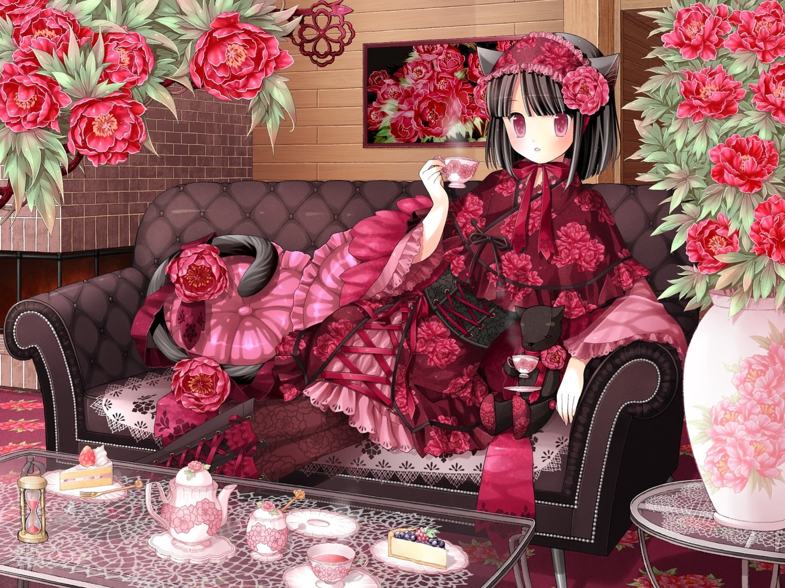 lifestyles, young Adult, beauty, clothing, adult, beautiful people, 720P, kimono, shoe, flowers, geisha in Training, flowering plant, females, black, japanese Culture, HD Wallpaper