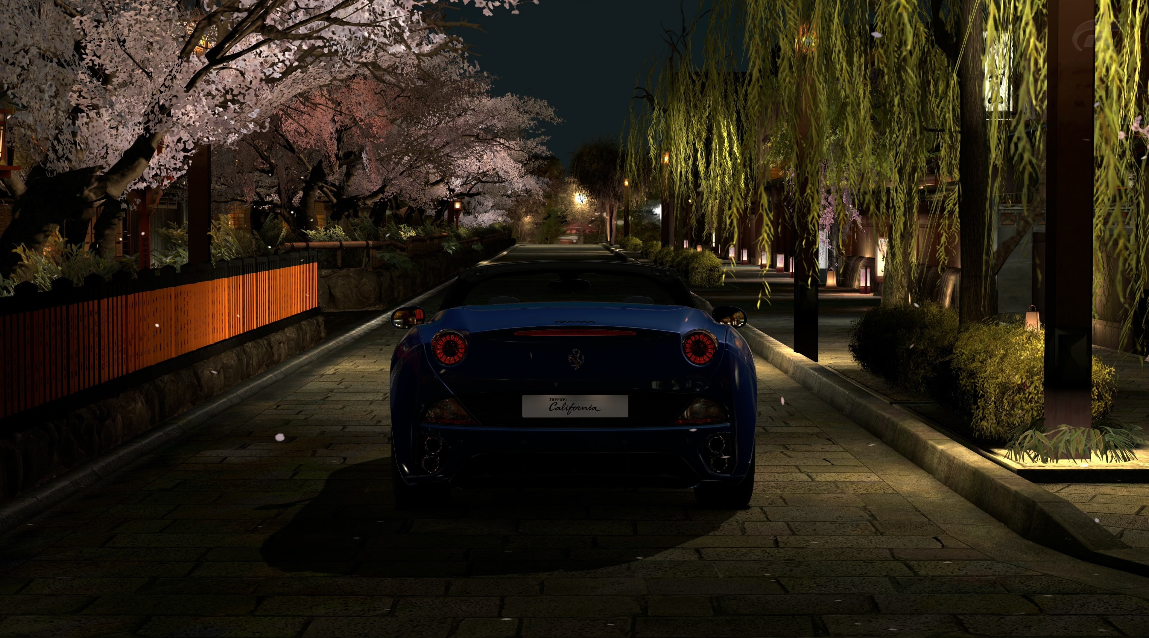 the way forward, nature, Ferrari, street, blue, gion, California, 4K, sports, gt5, transportation, gran turismo 5, gt, car, mode of transportation, Spring, HD Wallpaper