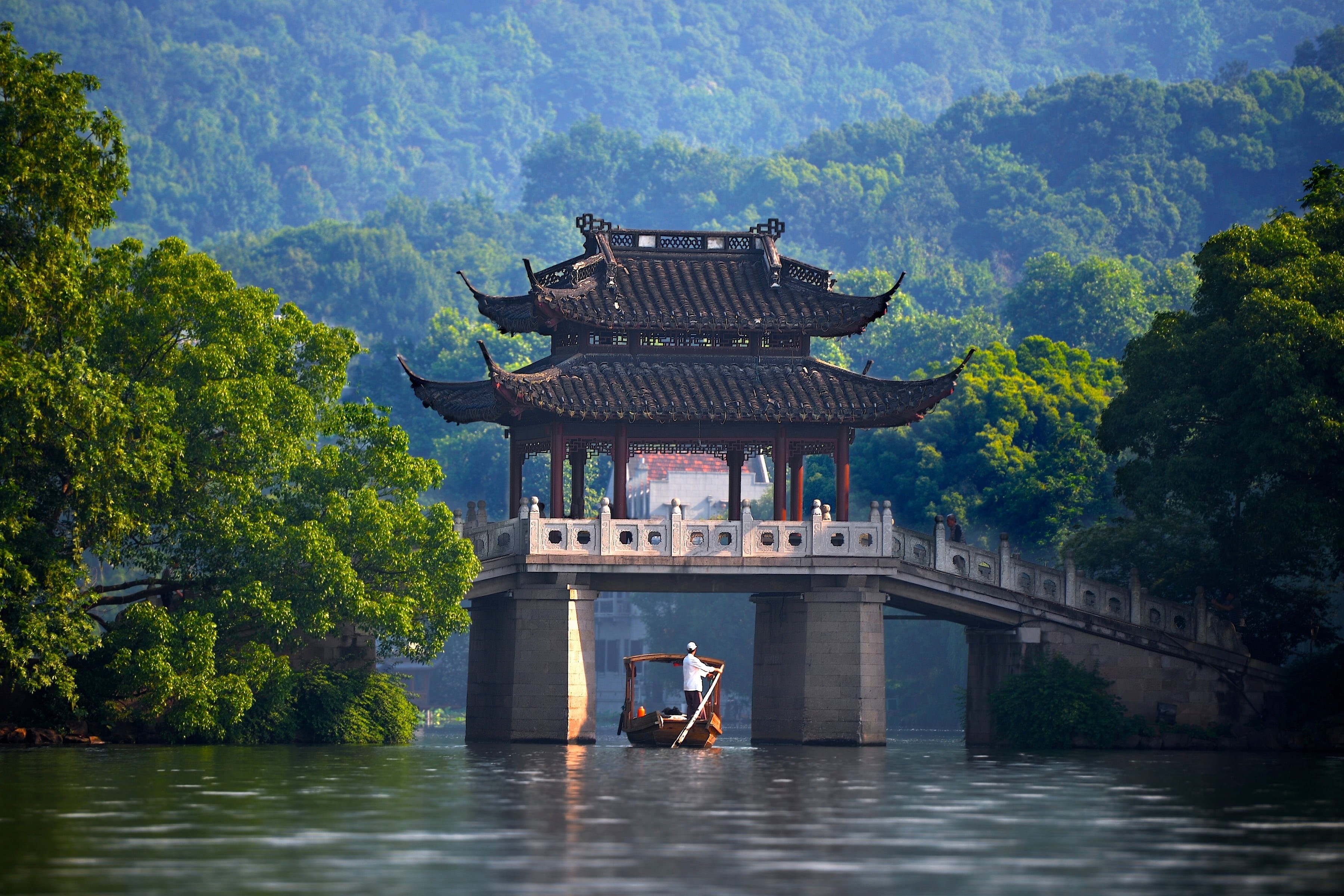 water, scenics, beijing, bridge, tree, wooden, ancient, reflection, building, buddhism, japan, 2K, tourist, pavilion, building Exterior, religion, cultures, HD Wallpaper