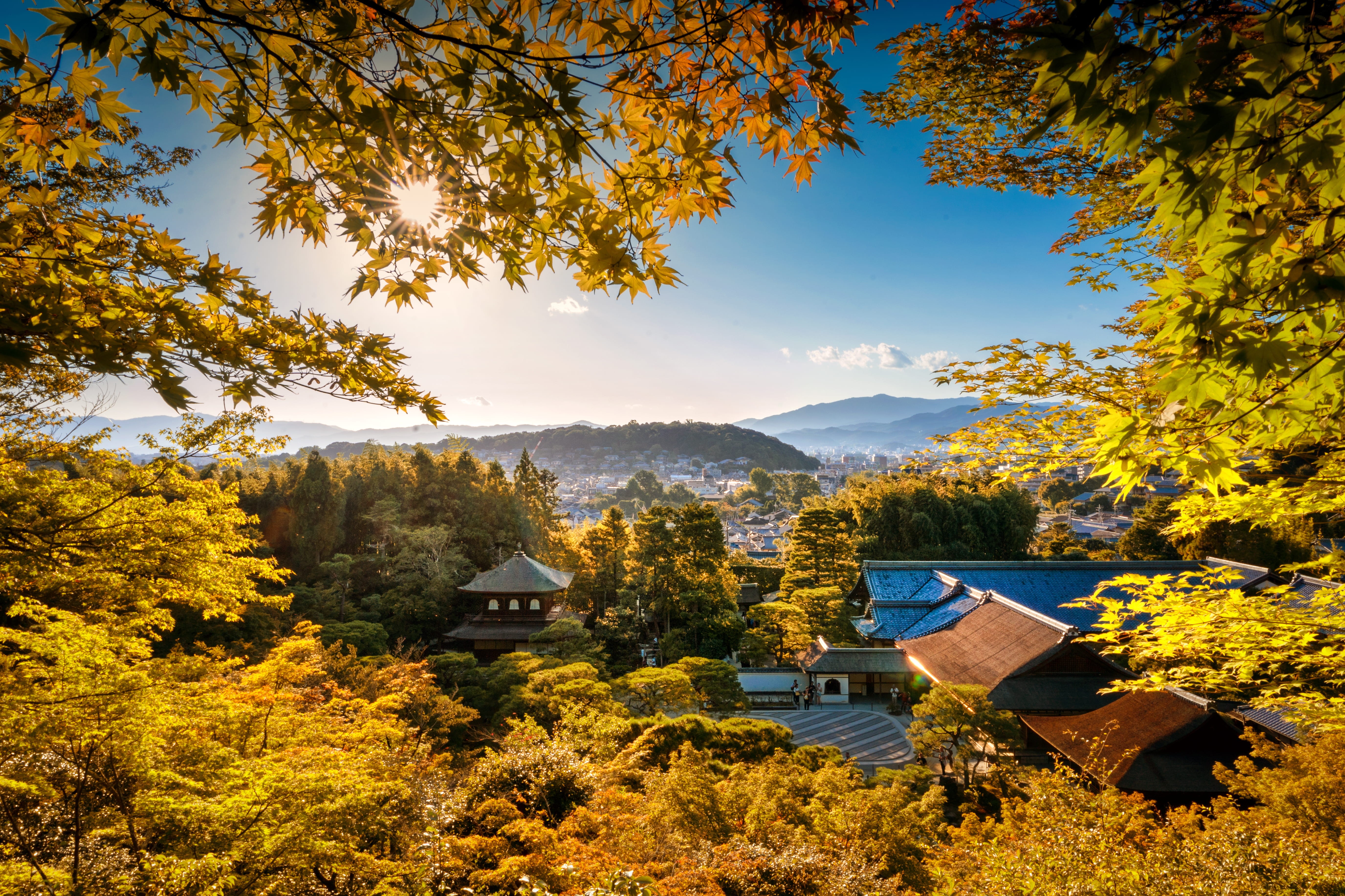 architecture, scenics - nature, mountains, growth, sunlight, fall, kyoto prefecture, mountain tent, roof, camping, bright, idyllic, japan, nature, outdoors, HD Wallpaper