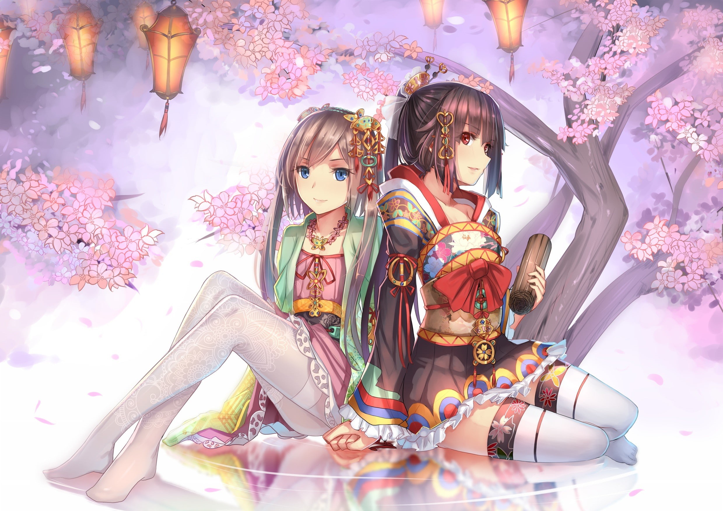 indoors, toy, belief, creativity, representation, spirituality, statue, original characters, anime, male likeness, anime girls, flower, cherry blossom, HD Wallpaper