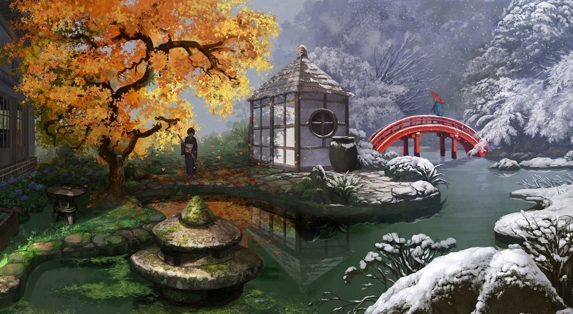 building, built structure, plant, outdoors, tree, lake, connection, Garden, body, near, Artistic, bridge, water, Japanese, standing, no people, person, HD Wallpaper