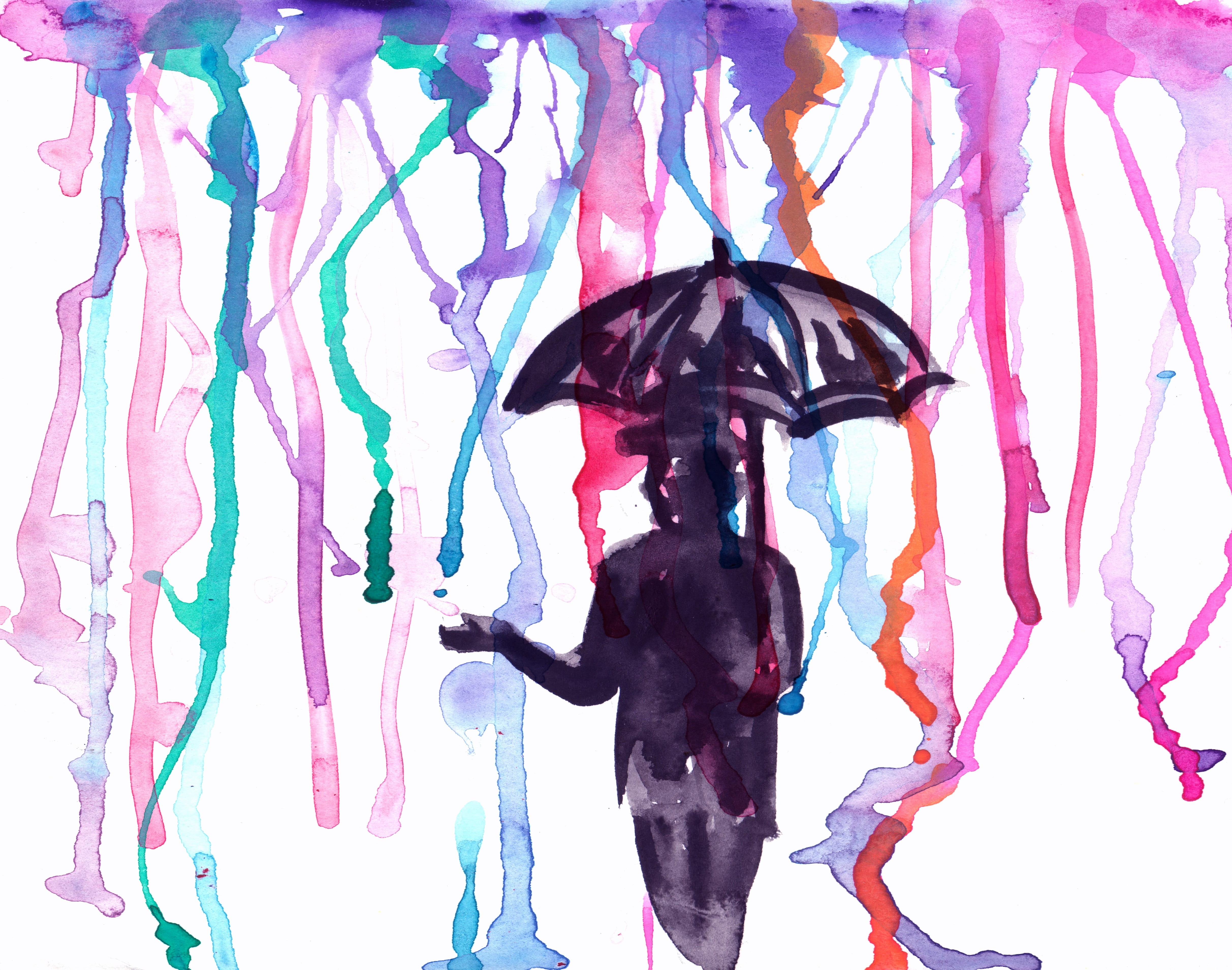 water color, outdoors, male likeness, design, creativity, water, wall - building feature, hanging, color, female likeness, artwork, man, day, umbrella, HD Wallpaper