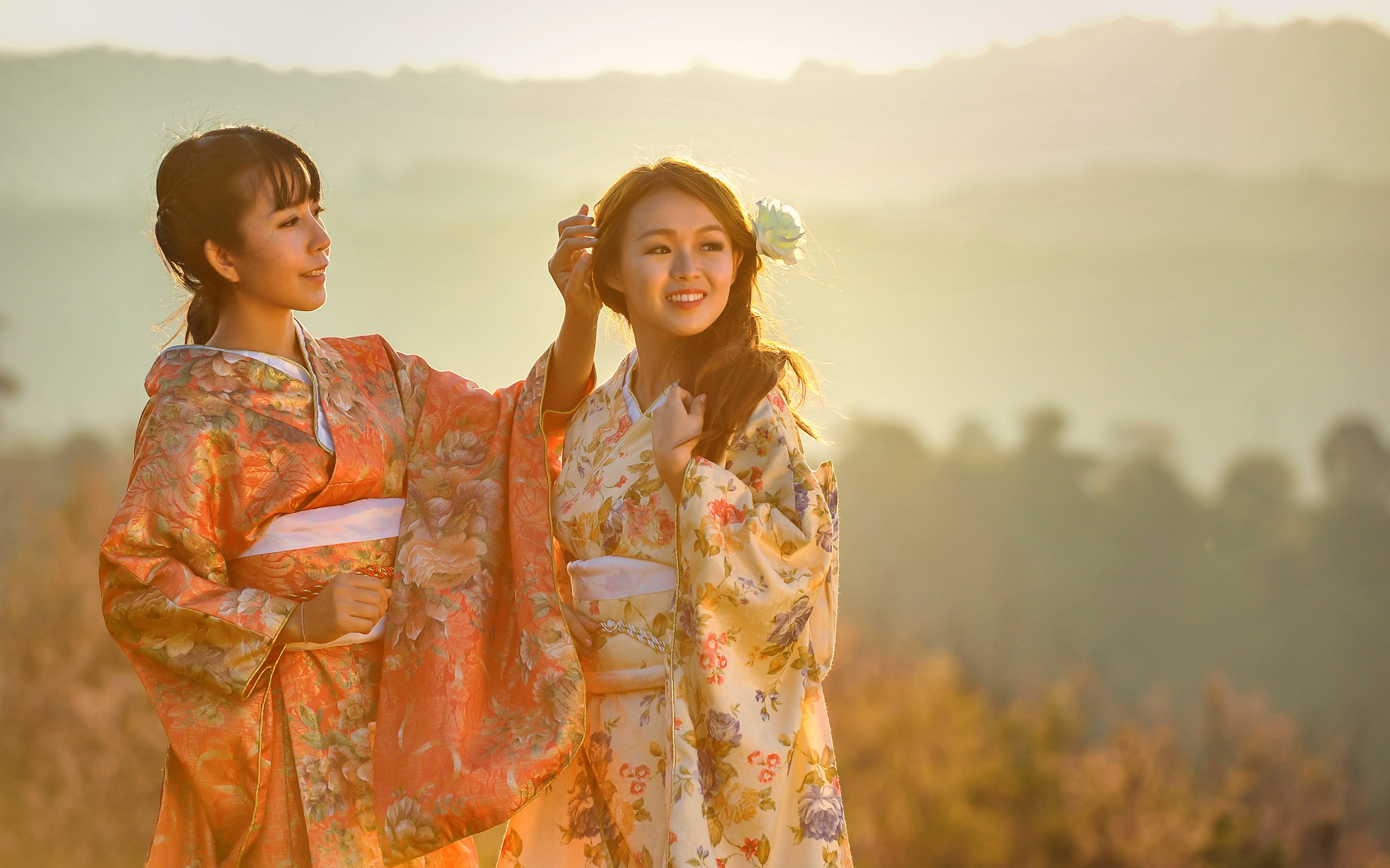 asia, beautiful woman, rain, smiling, oriental, graduation, bridal, outdoor, young women, party, traditional clothing, red, chinese, adult, holy place, HD Wallpaper