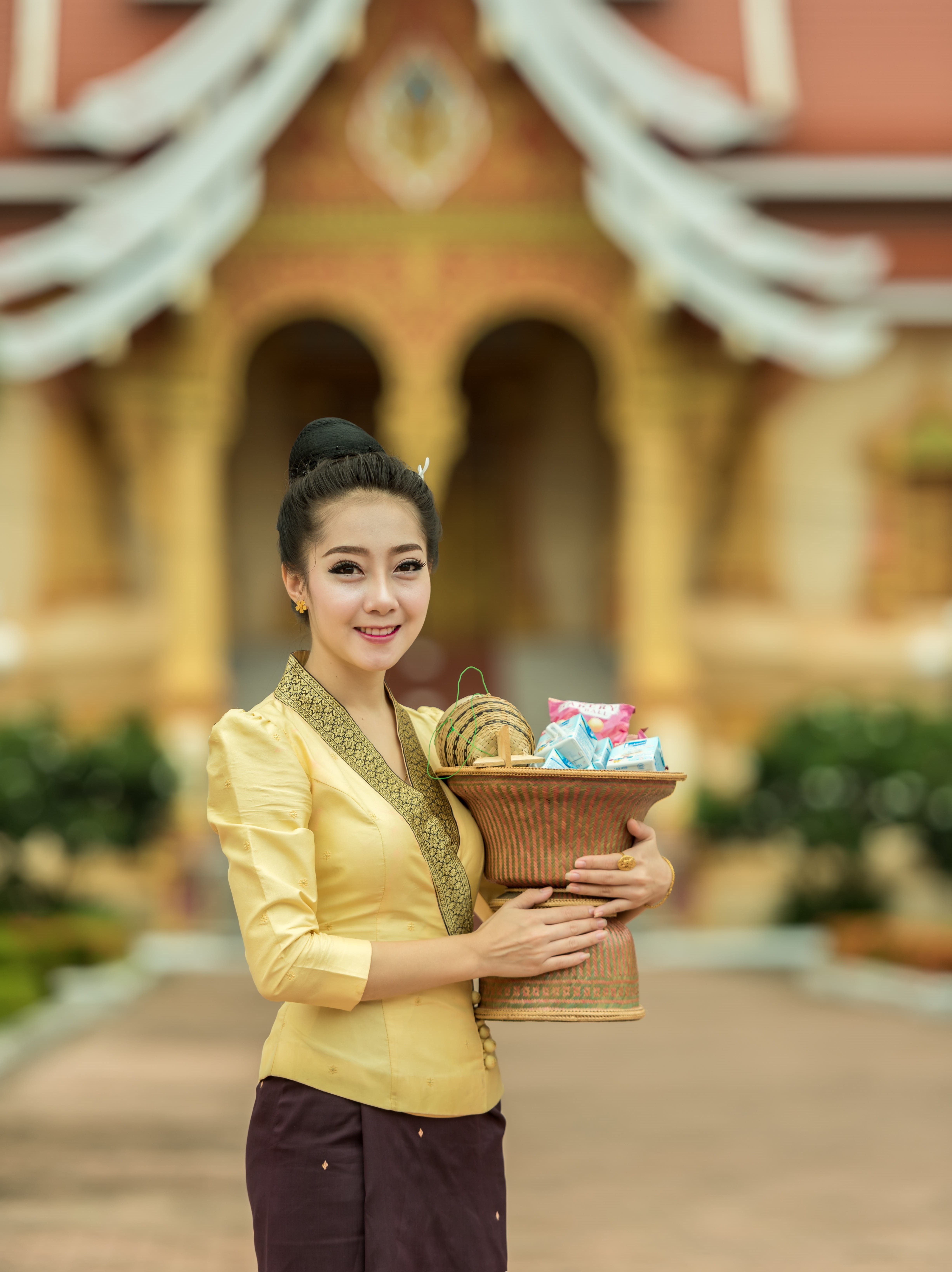 ethnology, culture, built structure, smiling, wine, three quarter length, laos, woman, architecture, container, beautiful, women, model, standing, portrait, Phone HD Wallpaper