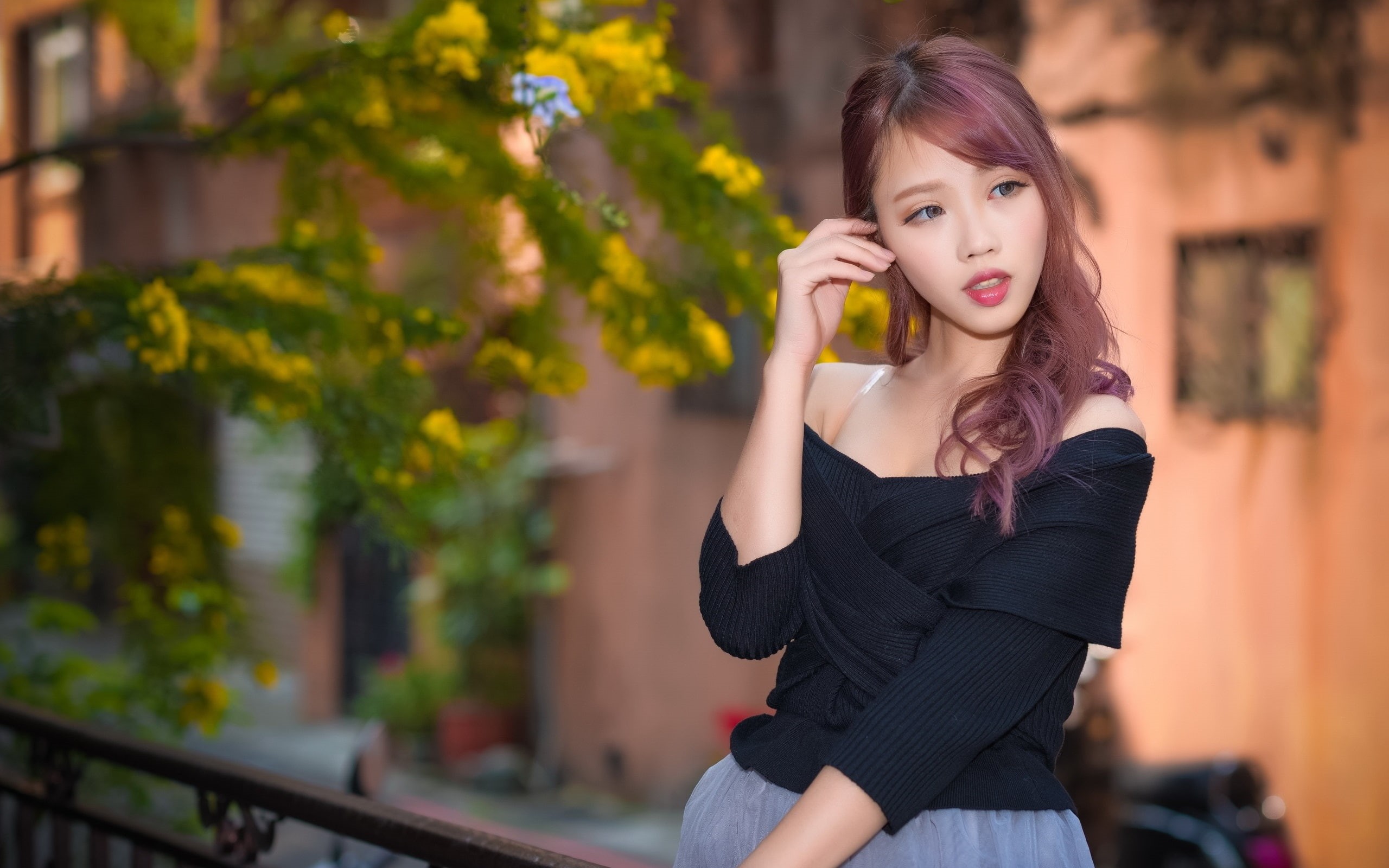Portrait, Asian, Dress, Black, Girl, 2K, HD Wallpaper