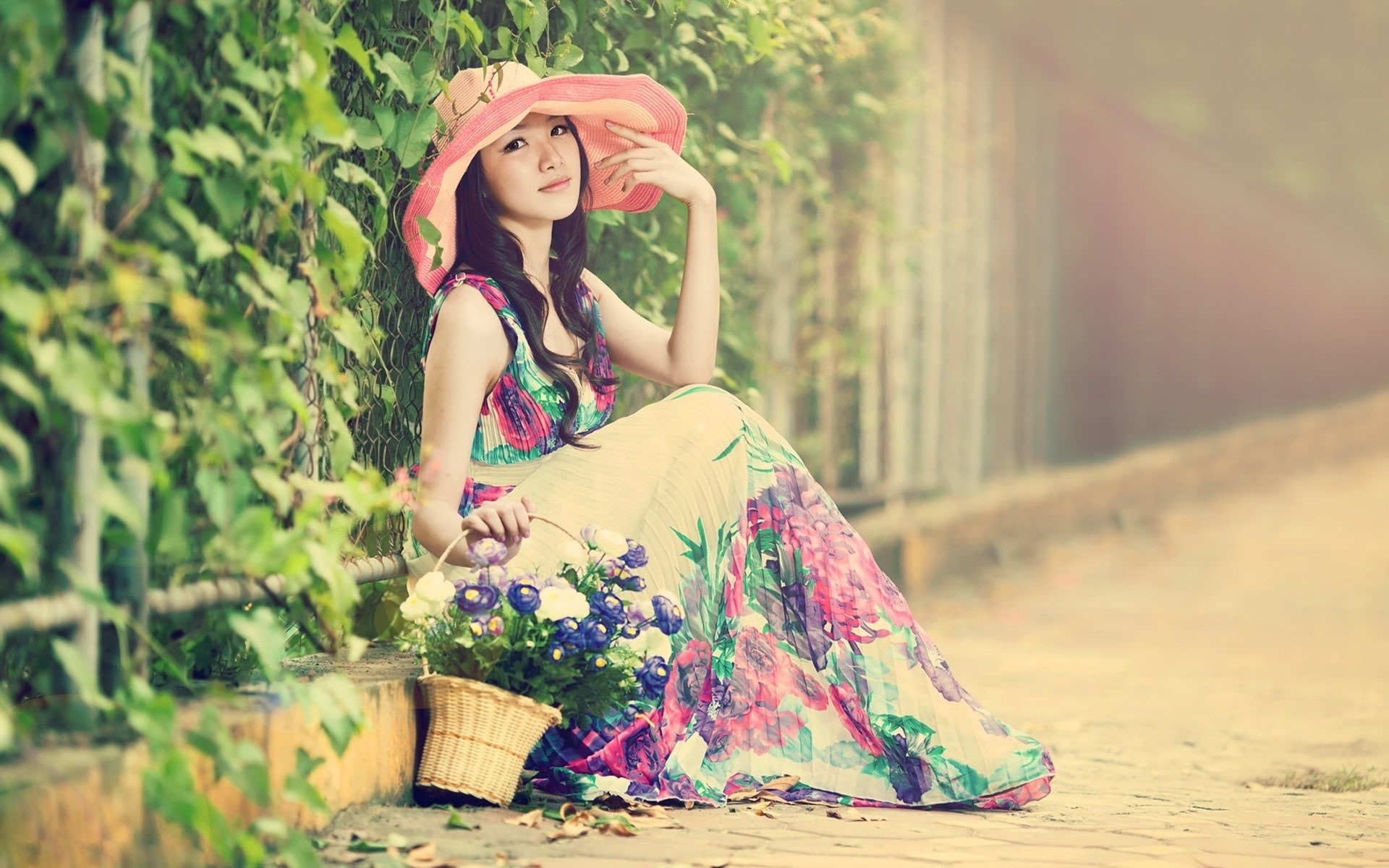 1080P, Beautiful, Hat, Dress, Asian, Girl, Street, Summer, HD Wallpaper