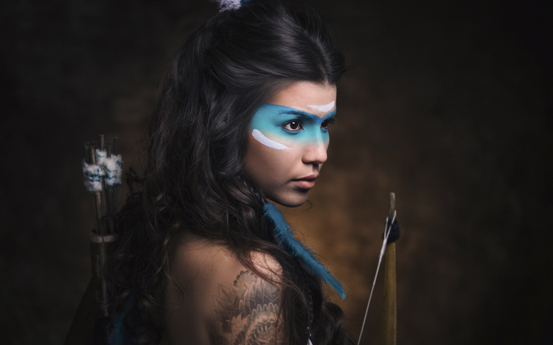 Makeup, Style, Blue, 1080P, Retro, Paint, Girl, Bow, HD Wallpaper