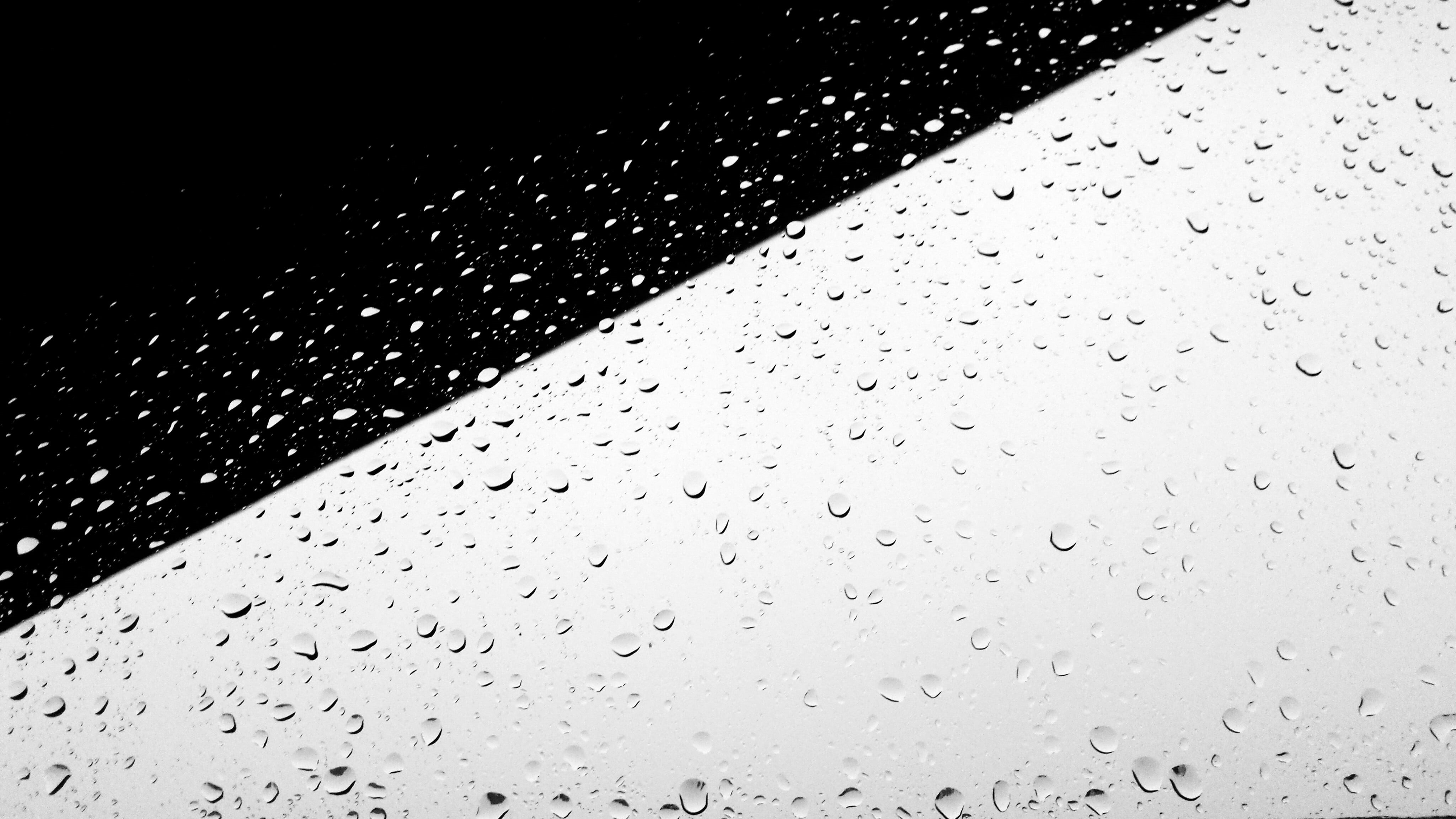 rainy, rain, black color, glass - material, drop, freshness, raindrop, water, minimalistic, raindrops, black, white, spraying, day, purity, transportation, HD Wallpaper