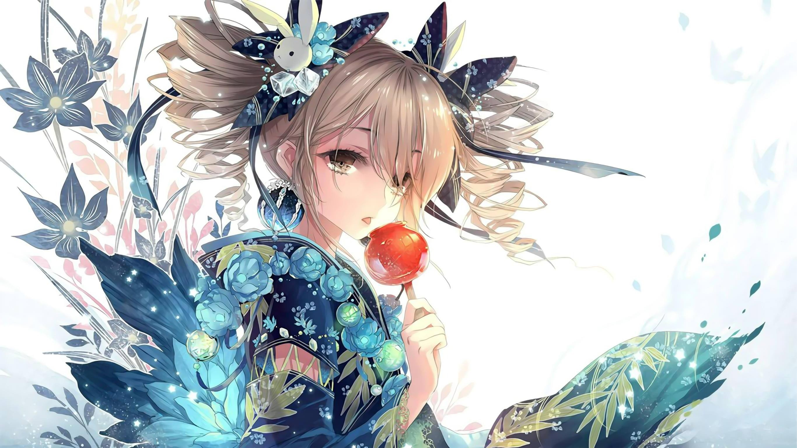 2K, kimono, original characters, anime girls, anime, Japanese clothes, HD Wallpaper