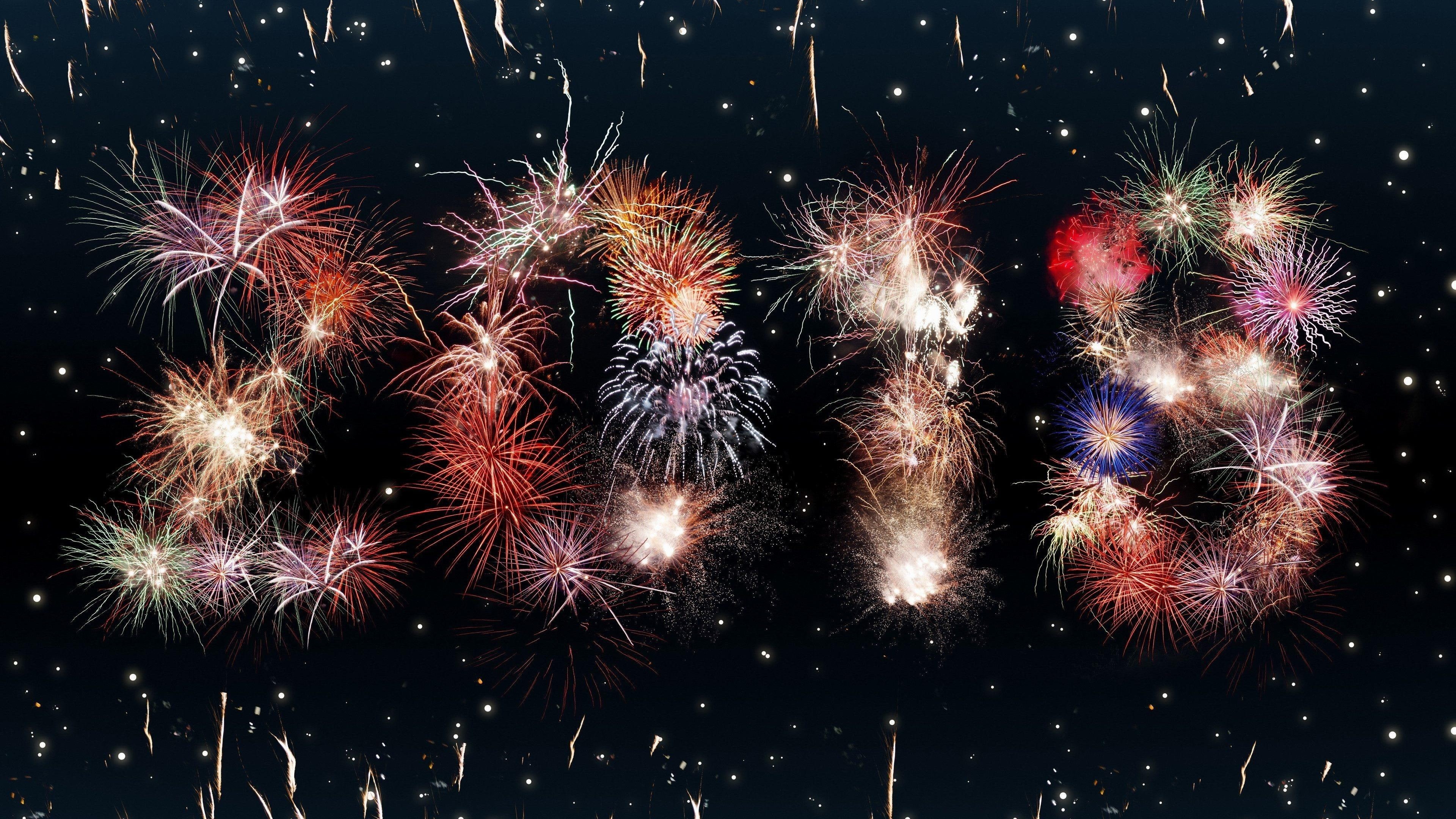 sparkler, midnight, night, fireworks, 4K, new year, 2018, event, sky, darkness, HD Wallpaper