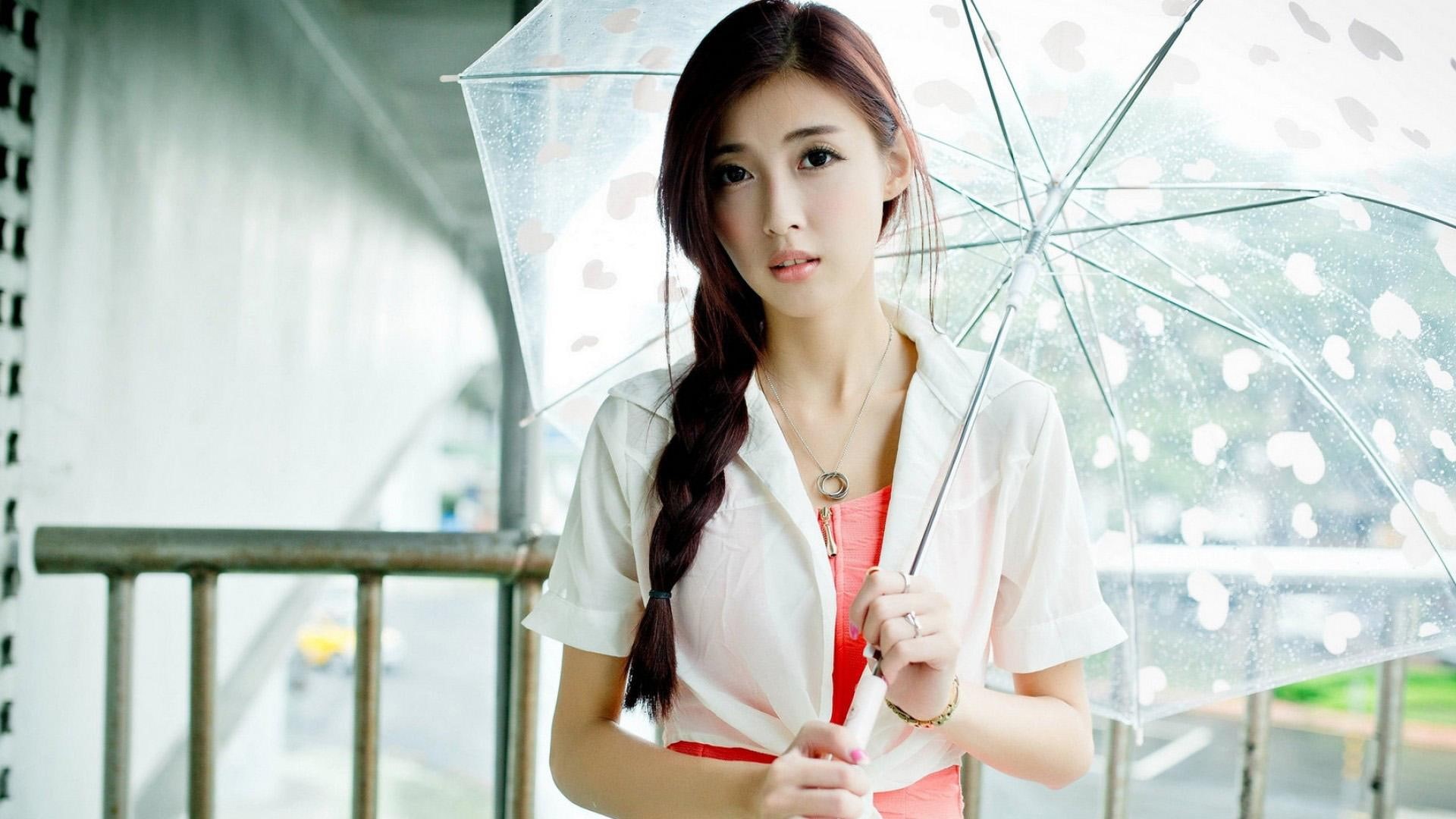 white transparent umbrella, white, kila jingjing liu ting ling, liu, ling, kila, photo, umbrella, 1080P, hd, beautiful, ting, transparent, jingjing, beautiful, HD Wallpaper
