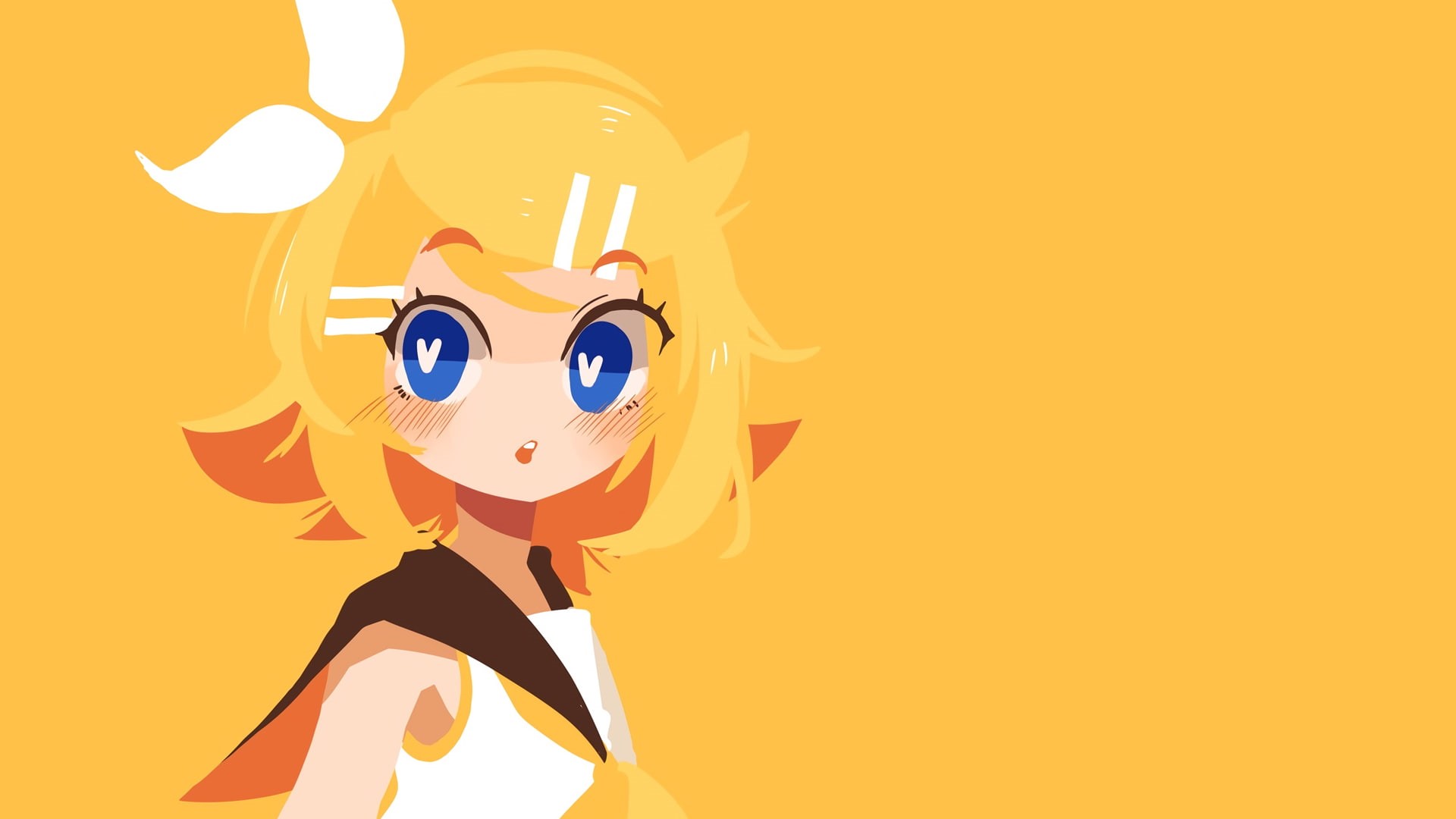 simple background, schoolgirl, anime, Kagamine Rin, yellow, Vocaloid, manga, 1080P, anime girls, minimalism, HD Wallpaper