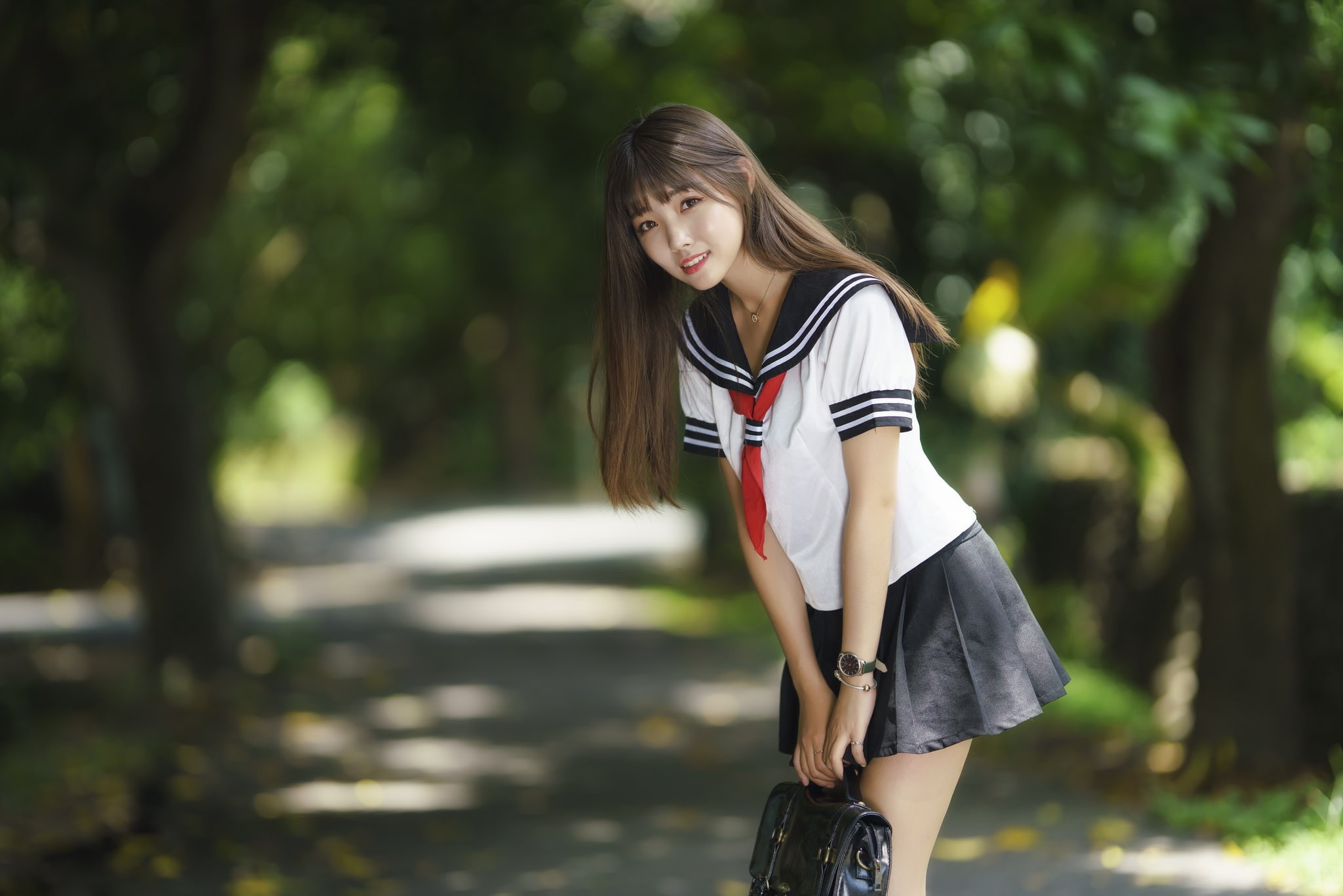 watch, young adult, necklace, long hair, standing, focus on foreground, teenager, one person, looking at viewer, leisure activity, real people, three quarter length, HD Wallpaper