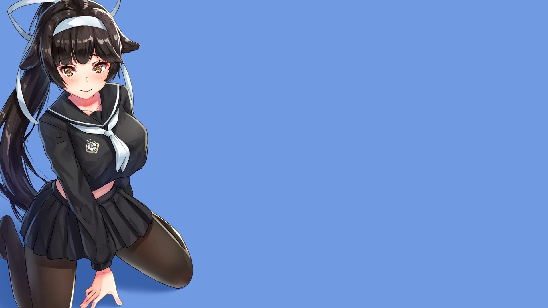 blue background, schoolgirl, Takao (Azur Lane), minimalism, 1080P, manga, anime girls, anime, simple background, HD Wallpaper
