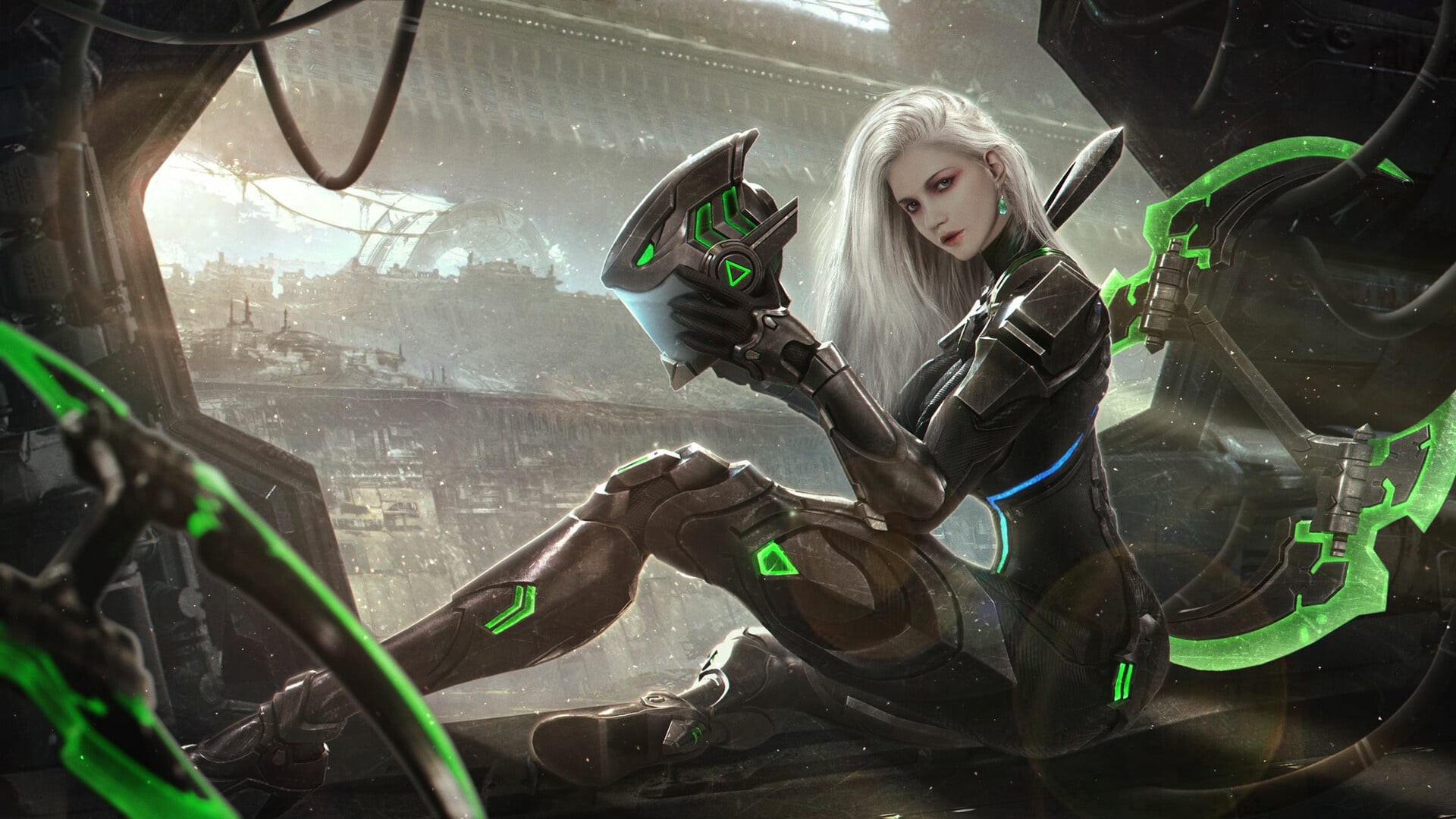 White Hair, 1080P, Women Warrior, Girl, Cyberpunk, Sci Fi, HD Wallpaper