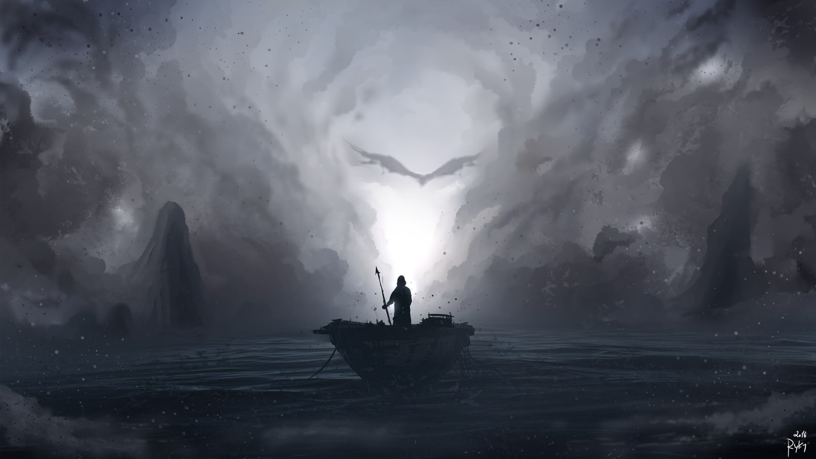 digital art, landscape, painting, drawing, 720P, dragon, fantasy art, ryky, HD Wallpaper