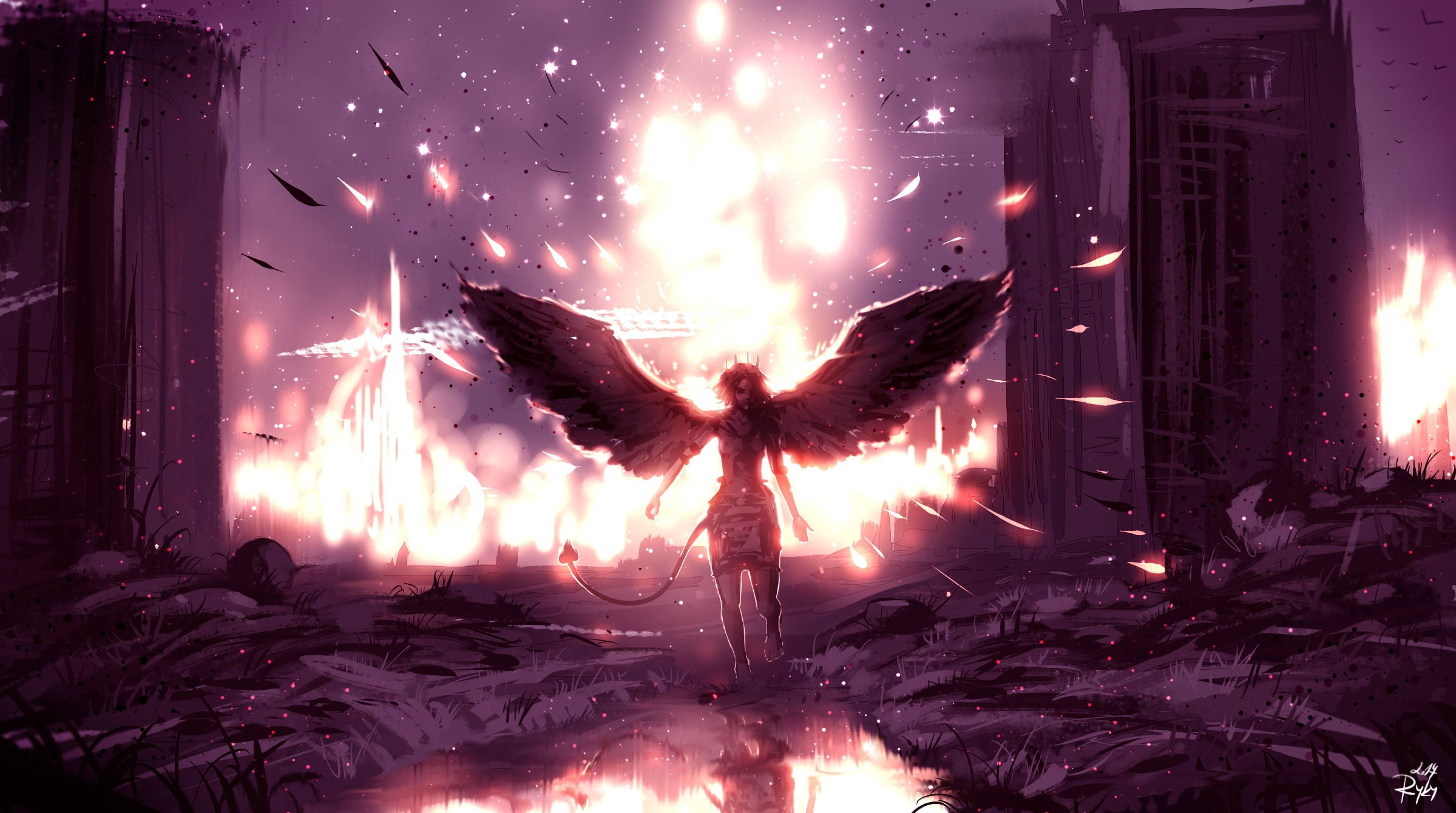1080P, ryky, fantasy art, wings, drawing, digital art, HD Wallpaper