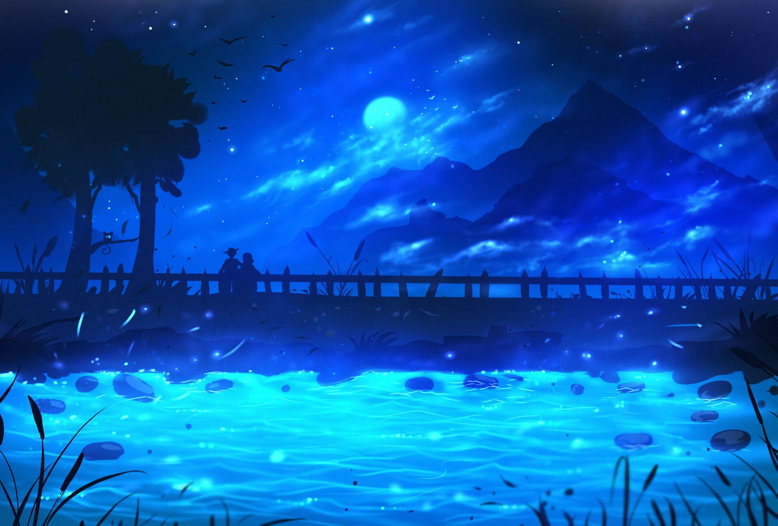 720P, drawing, water, painting, blue, digital art, landscape, ryky, HD Wallpaper